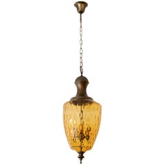 Italian Brass and Glass Chandelier Lantern, circa 1950