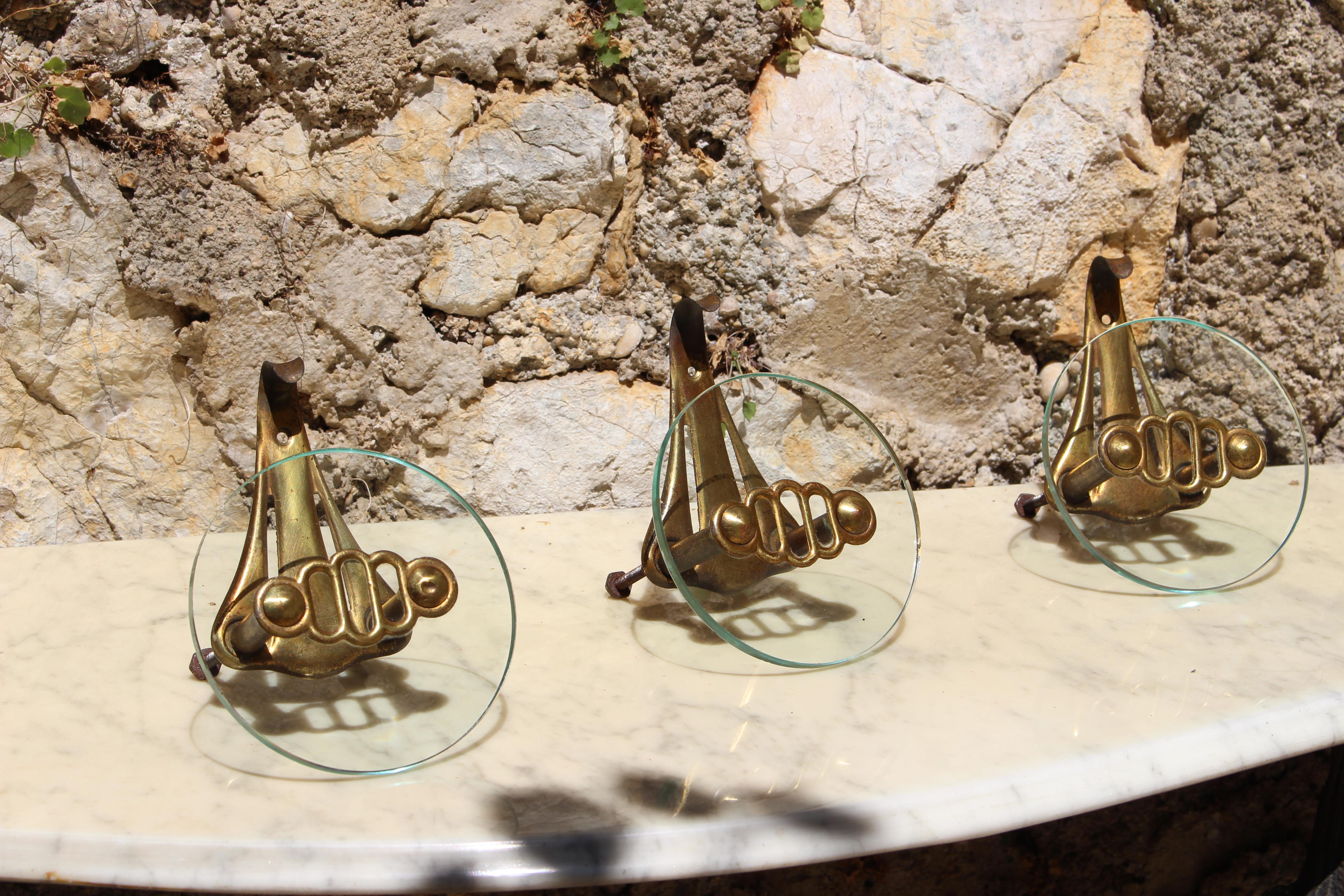 Italian Brass  and Glass Coat Hooks In Good Condition In Los Angeles, CA