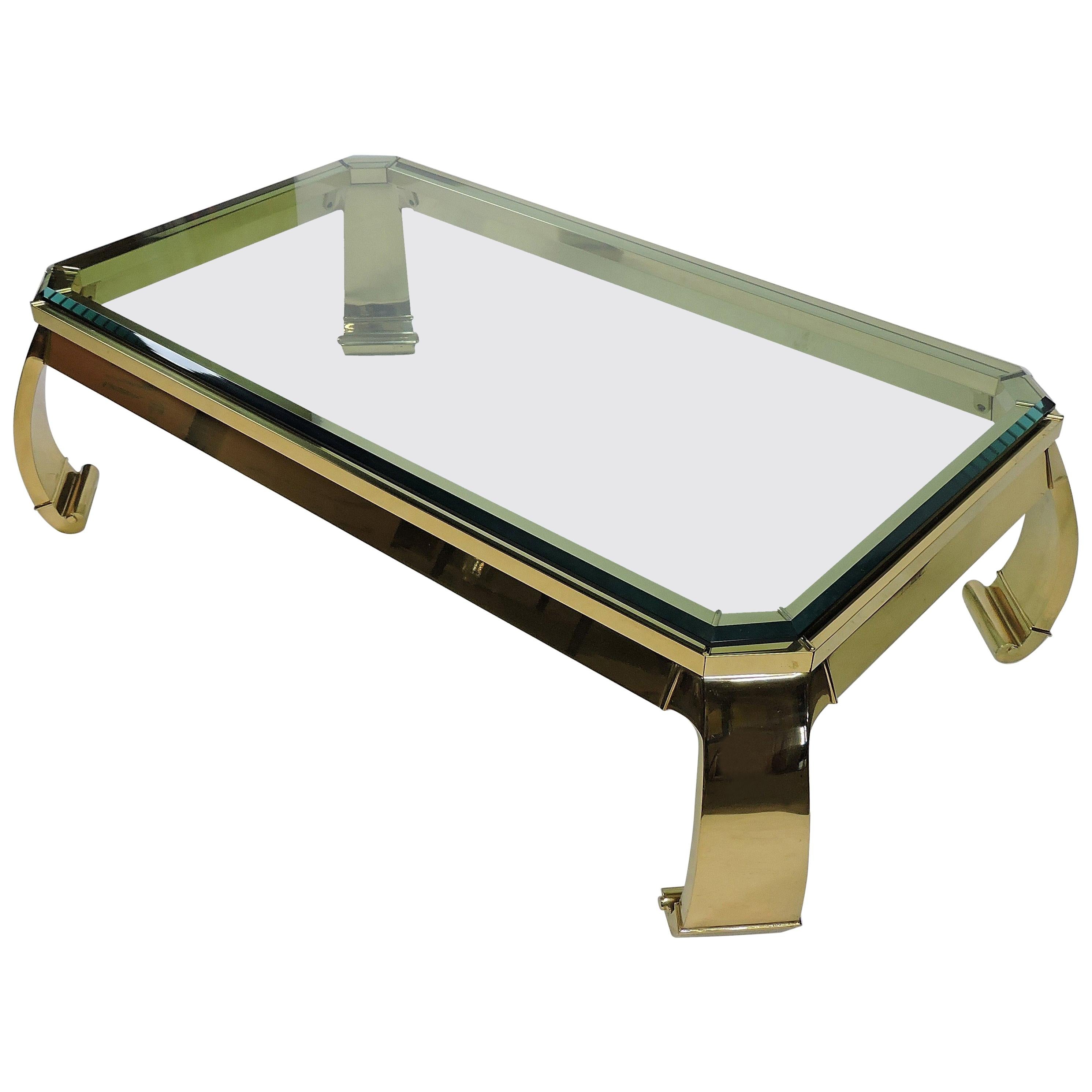 Italian Brass and Glass Coffee Table Hollywood Regency Asian Style