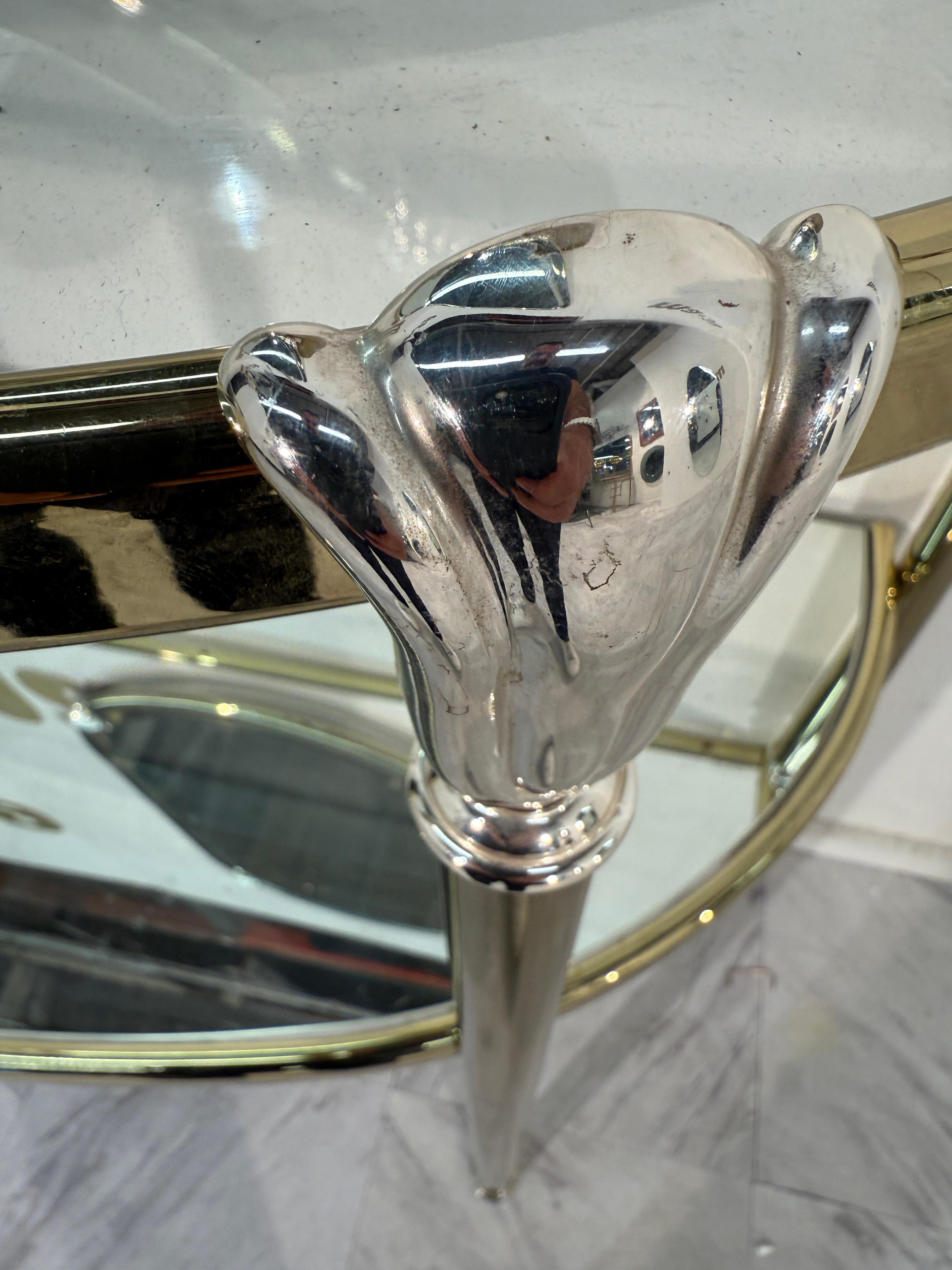 Consola italiana de latón y cristal con espejo a juego, años 70 en venta 10
