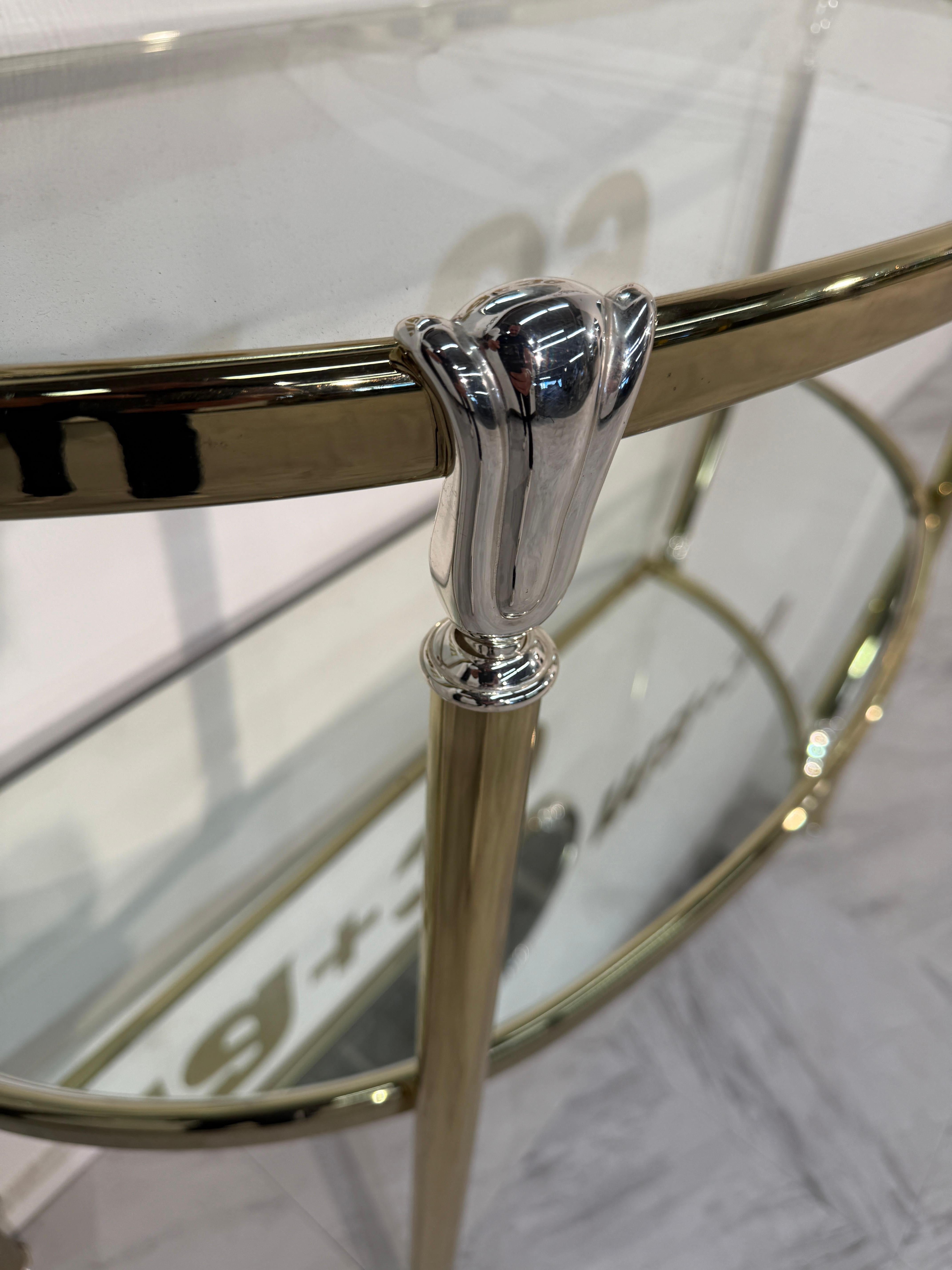 Consola italiana de latón y cristal con espejo a juego, años 70 Latón en venta