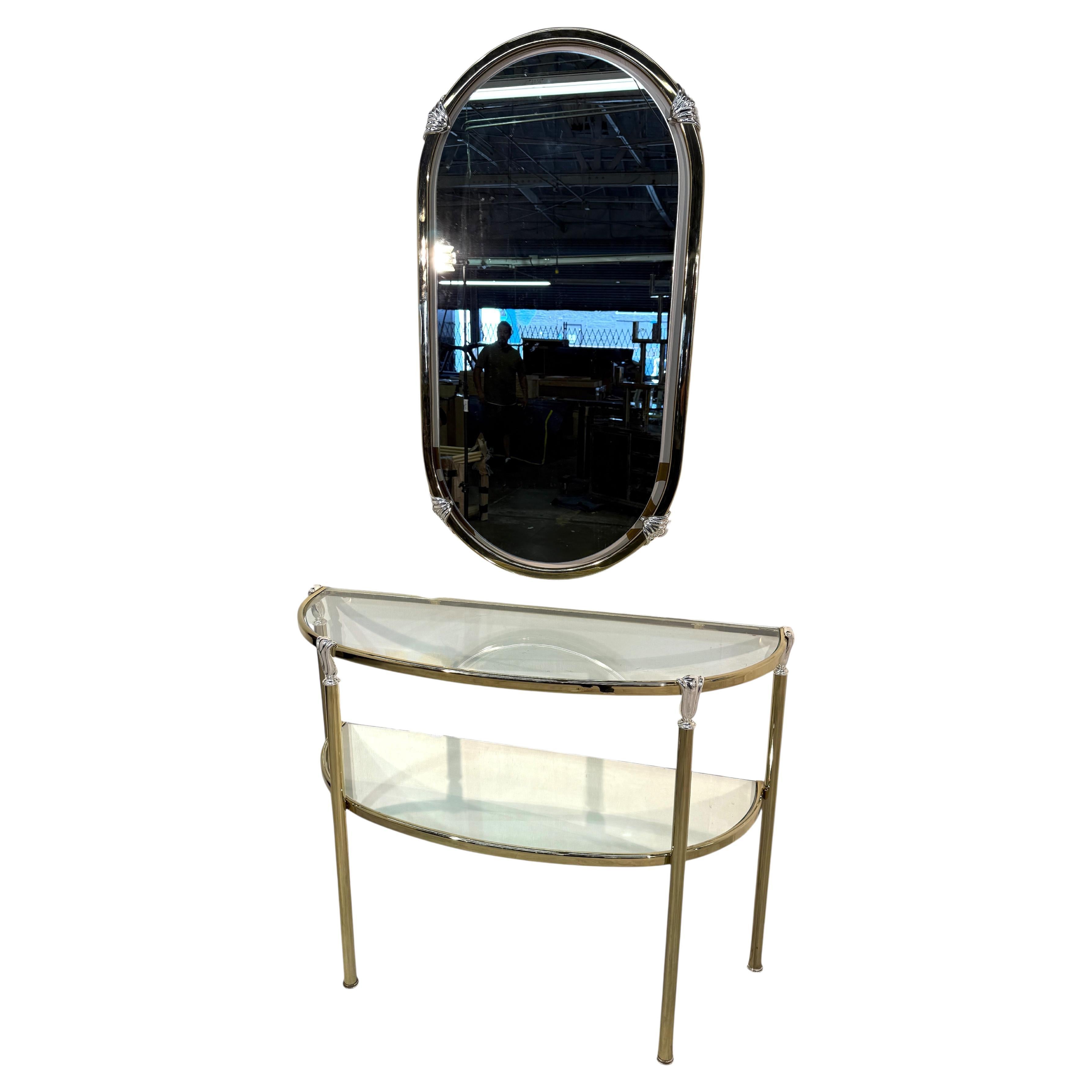 Italienische Konsole aus Messing und Glas mit passendem Spiegel, 1970er Jahre