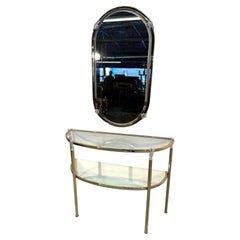 Italian Brass and Glass Console with Matching Mirror, 1970s