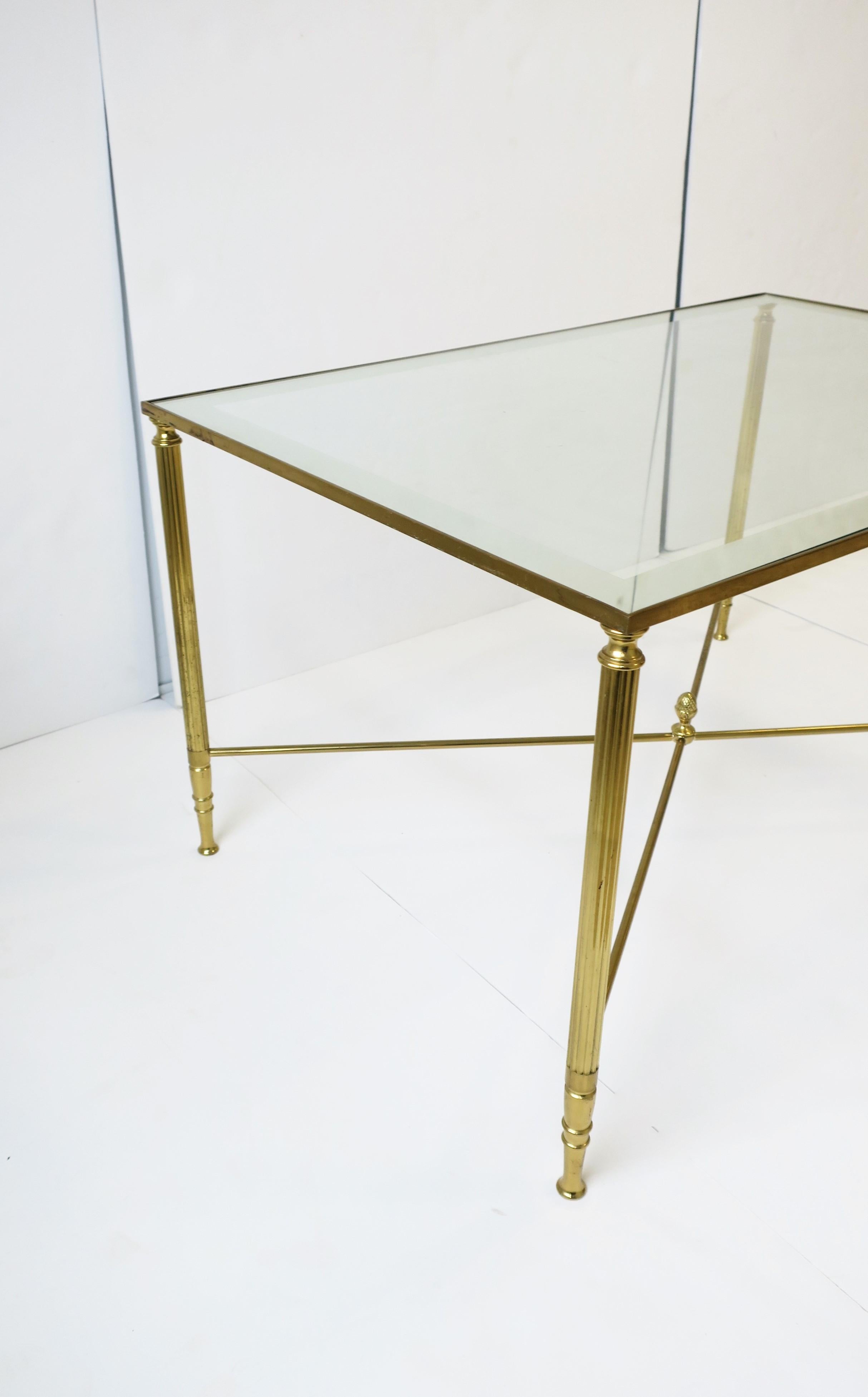 Brass and Glass Coffee Cocktail Table Directoire Style, circa 1960s 6