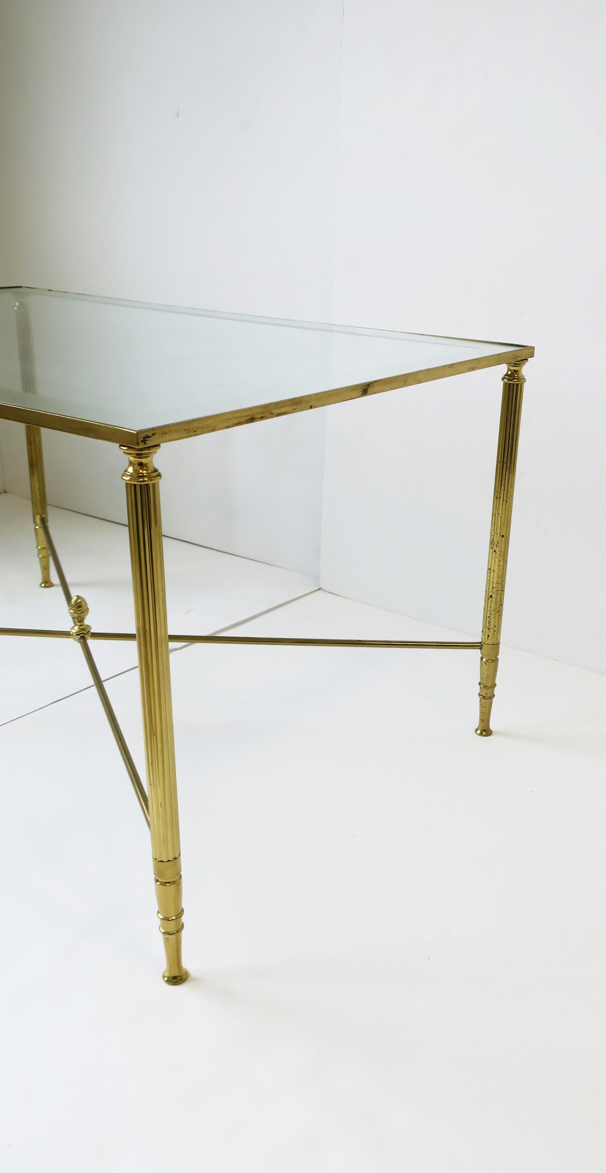 Brass and Glass Coffee Cocktail Table Directoire Style, circa 1960s 7