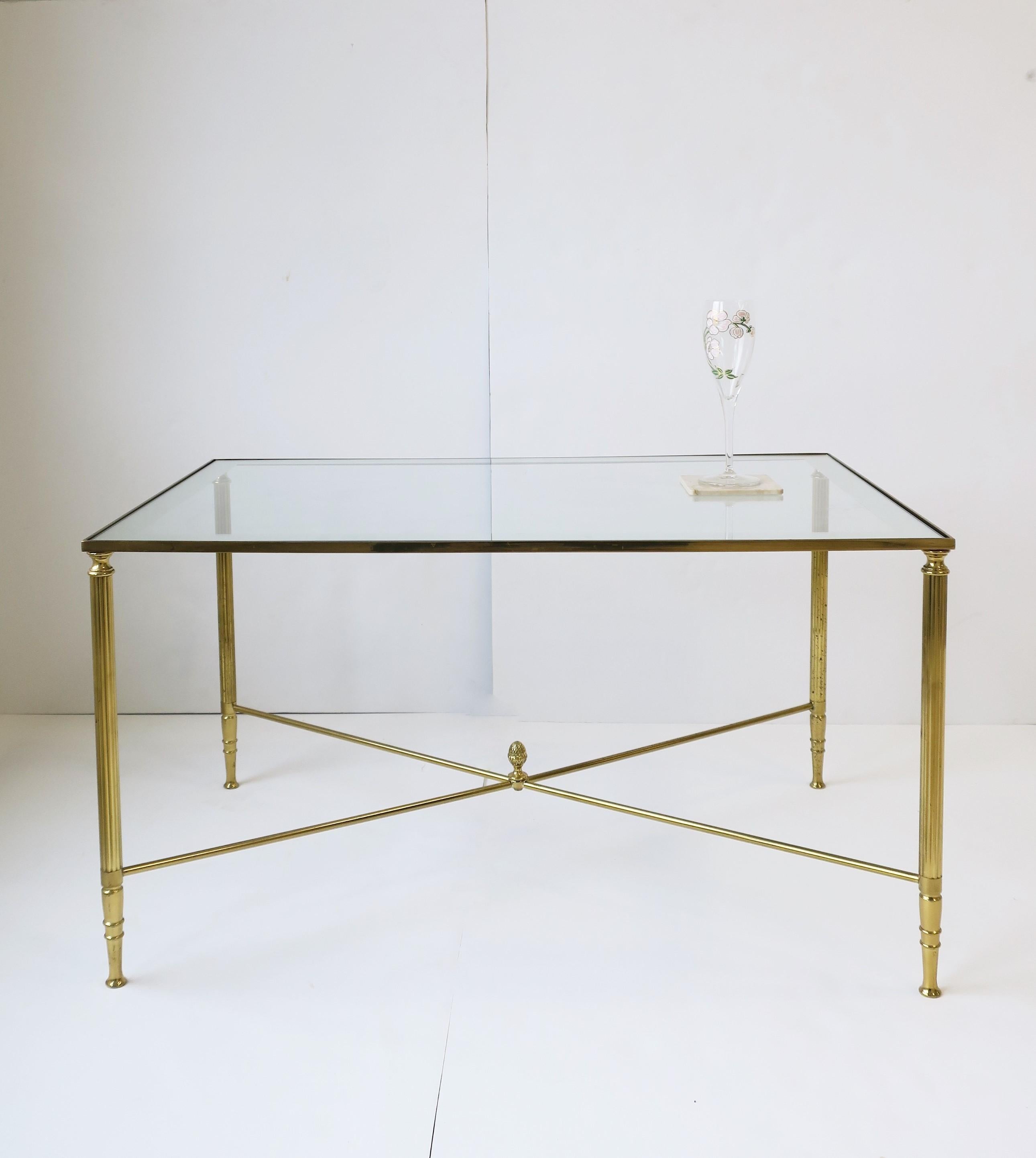 Anodized Brass and Glass Coffee Cocktail Table Directoire Style, circa 1960s