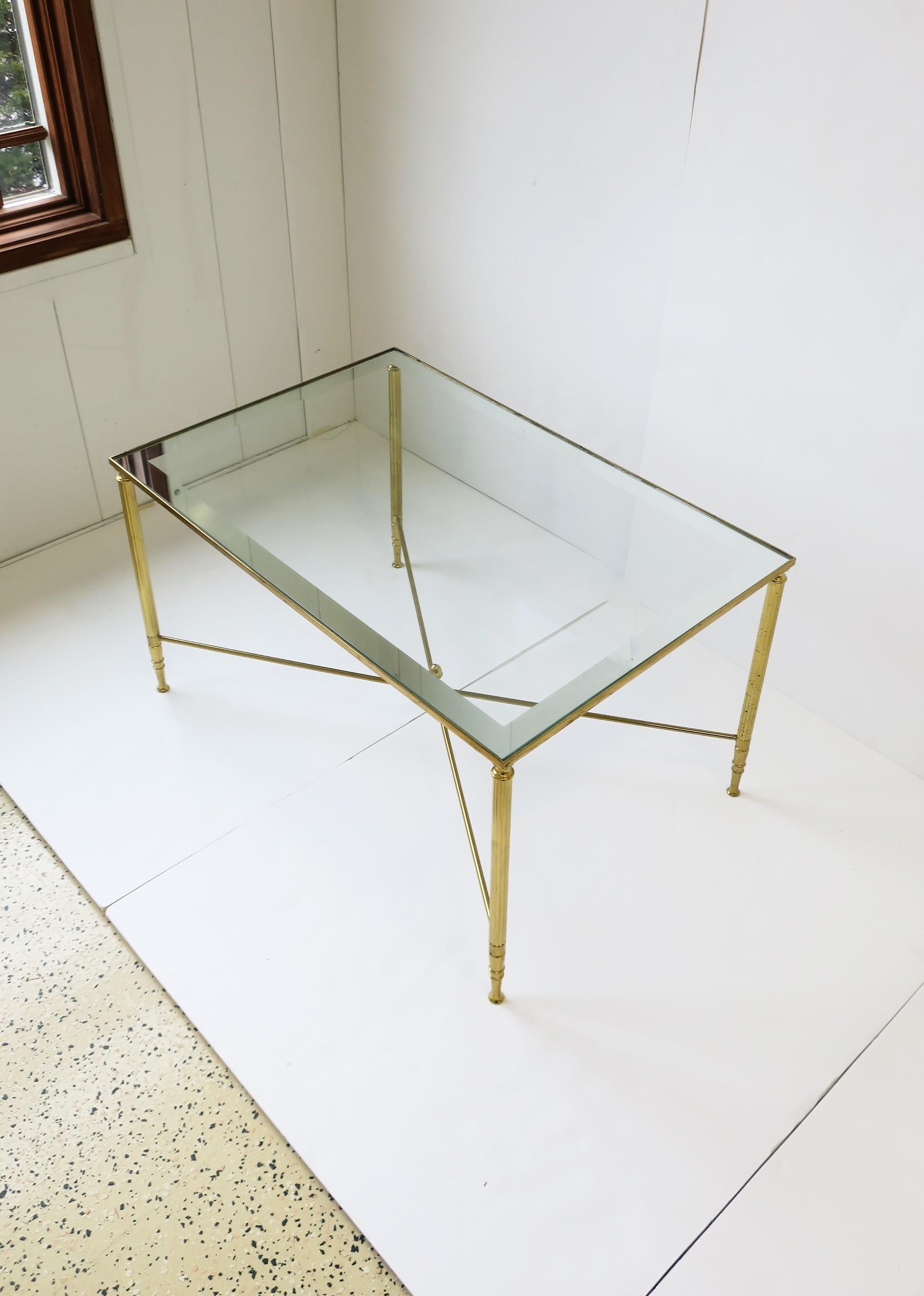 Brass and Glass Coffee Cocktail Table Directoire Style, circa 1960s In Good Condition In New York, NY