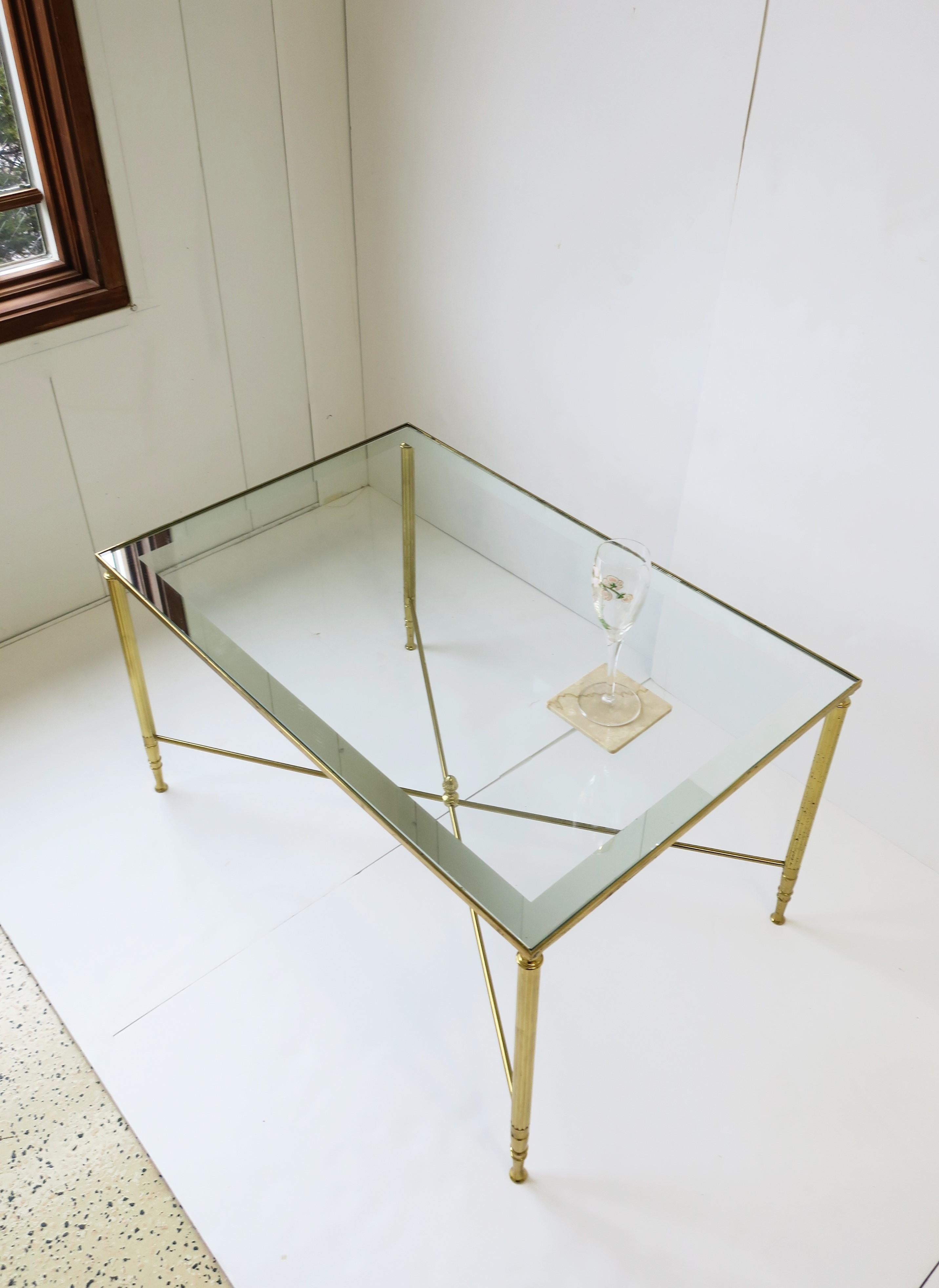 20th Century Brass and Glass Coffee Cocktail Table Directoire Style, circa 1960s