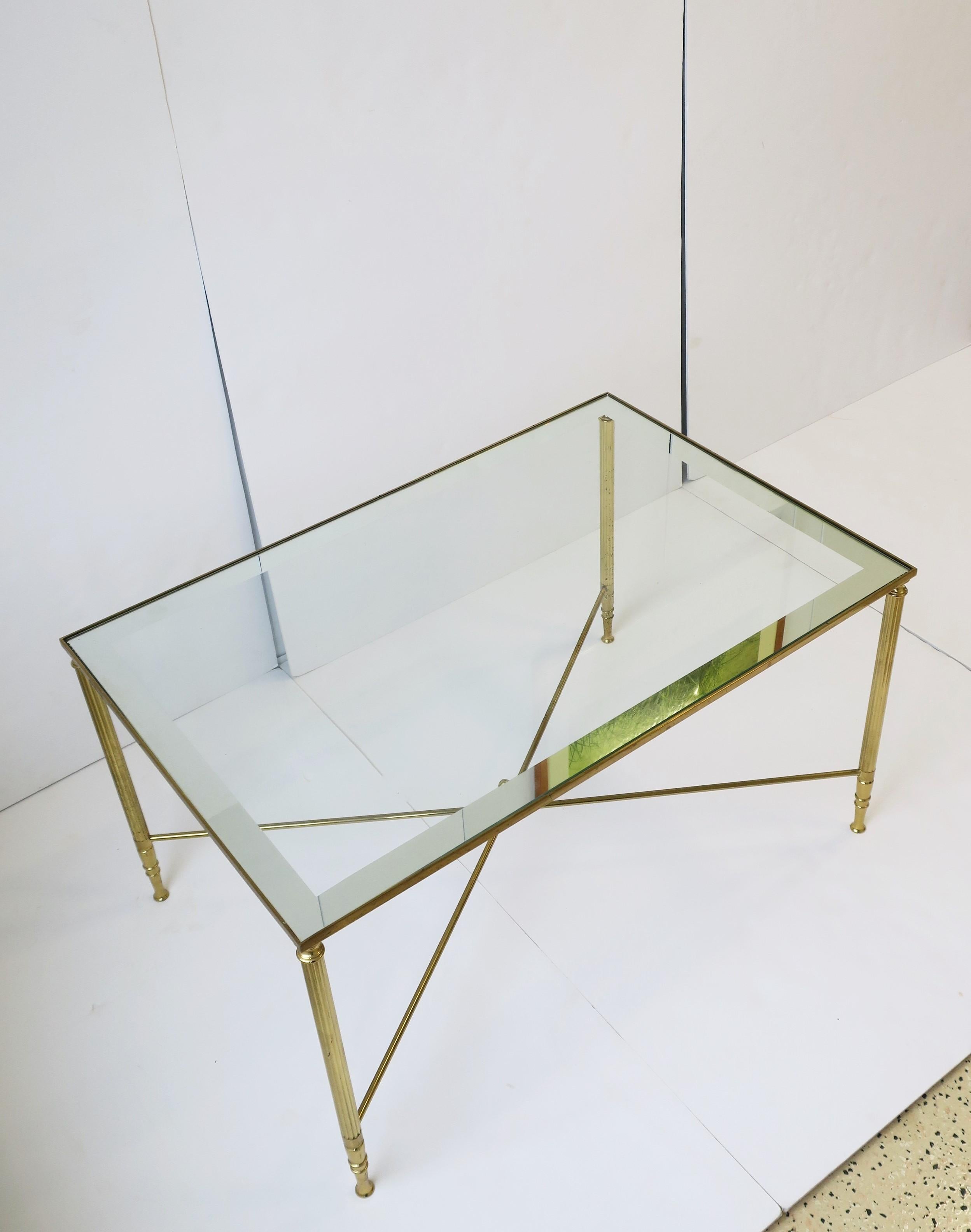 Brass and Glass Coffee Cocktail Table Directoire Style, circa 1960s 1