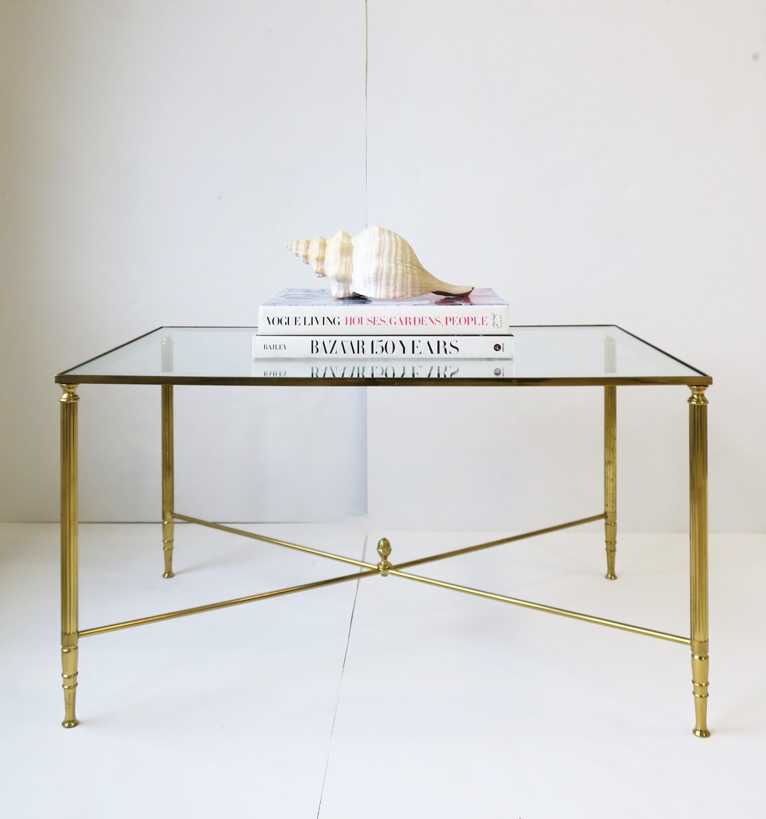 Brass and Glass Coffee Cocktail Table Directoire Style, circa 1960s 3