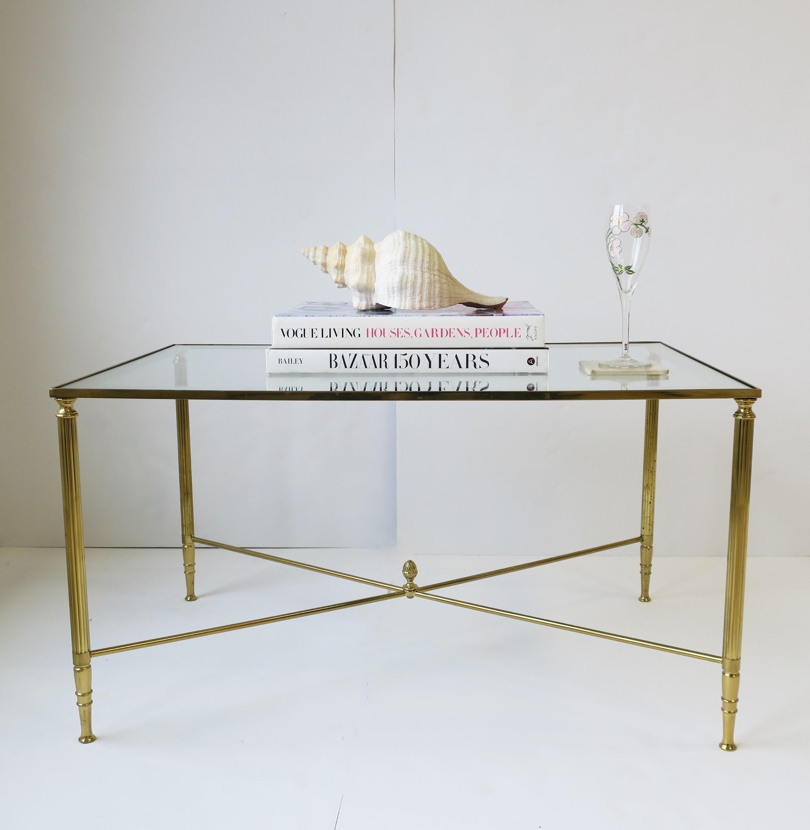 Brass and Glass Coffee Cocktail Table Directoire Style, circa 1960s 2