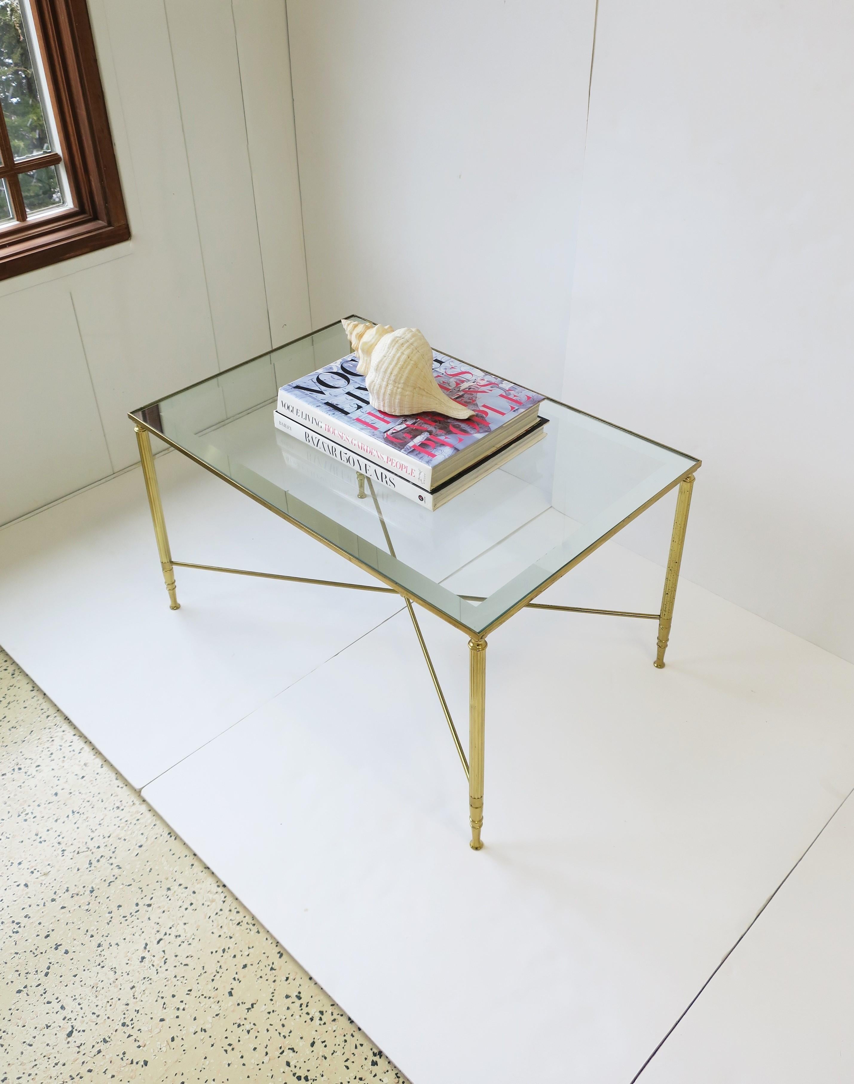 Brass and Glass Coffee Cocktail Table Directoire Style, circa 1960s 5