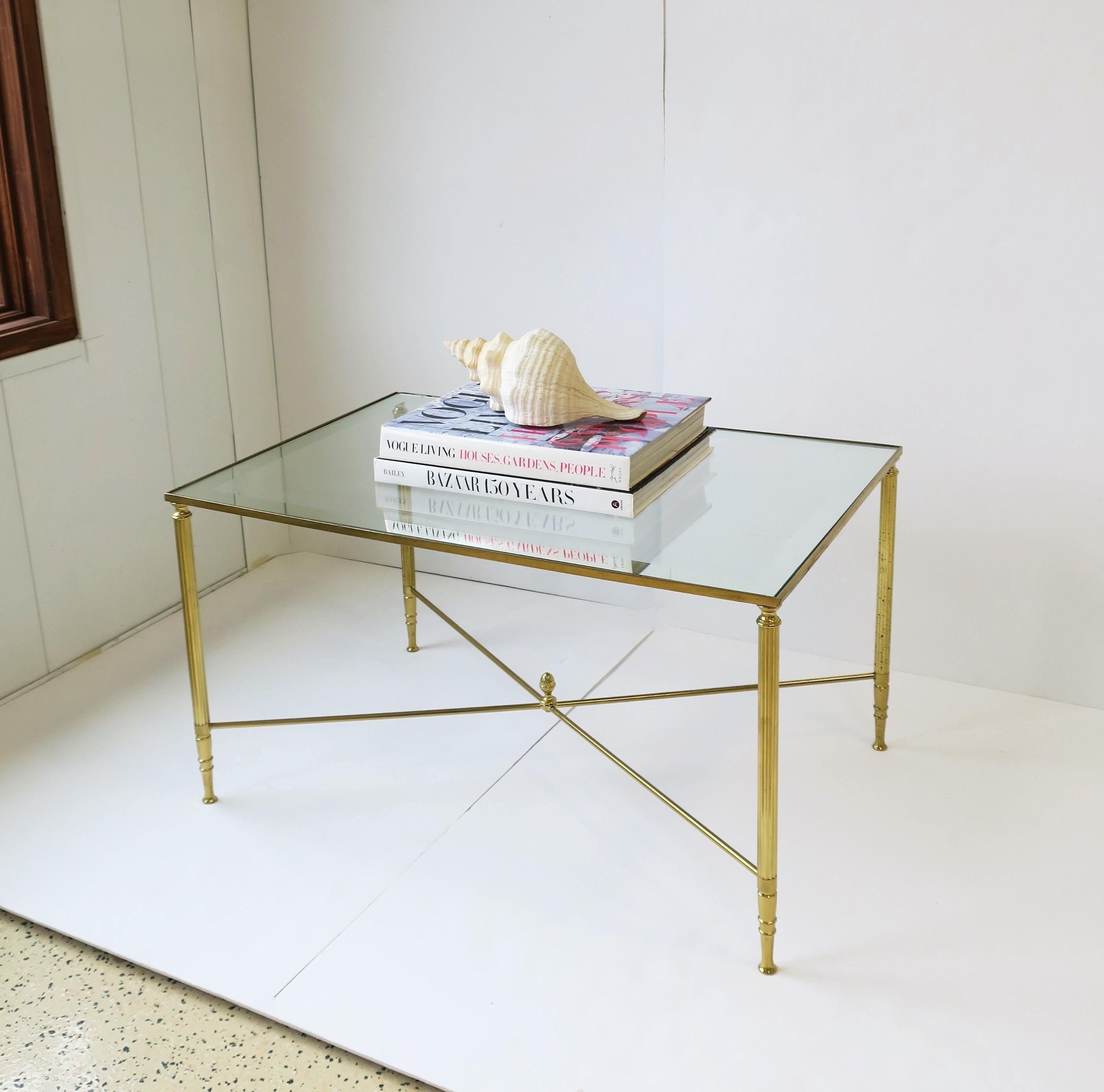 Brass and Glass Coffee Cocktail Table Directoire Style, circa 1960s 4