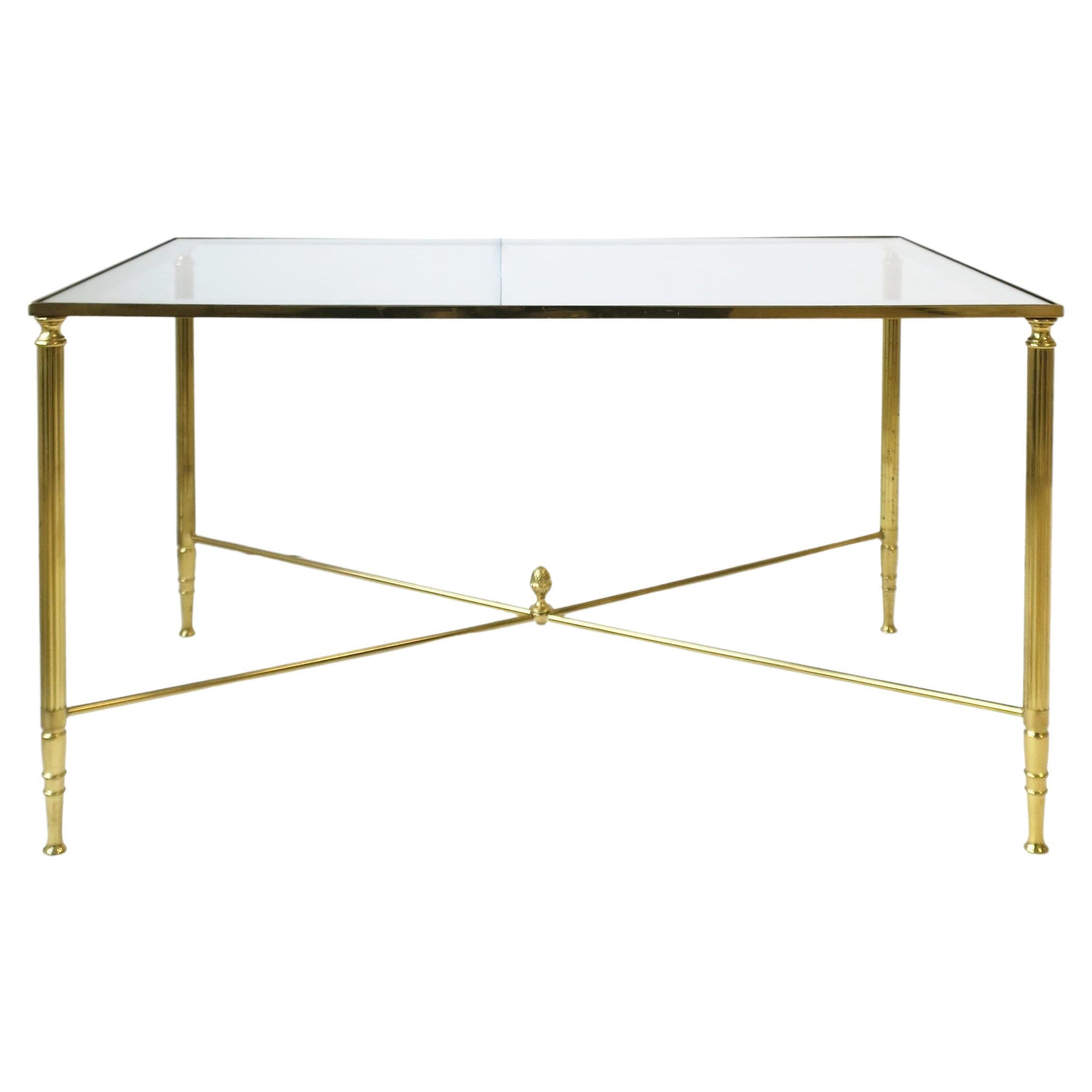 Brass and Glass Coffee Cocktail Table Directoire Style, circa 1960s