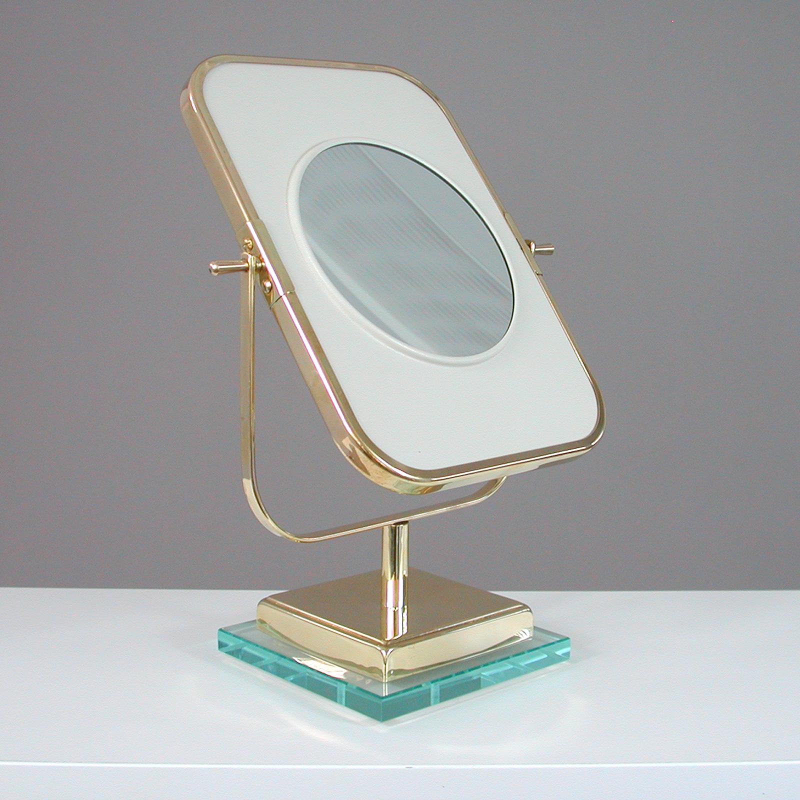 Italian Brass and Glass Double Sided Table Mirror 1950s, Fontana Arte Style 5