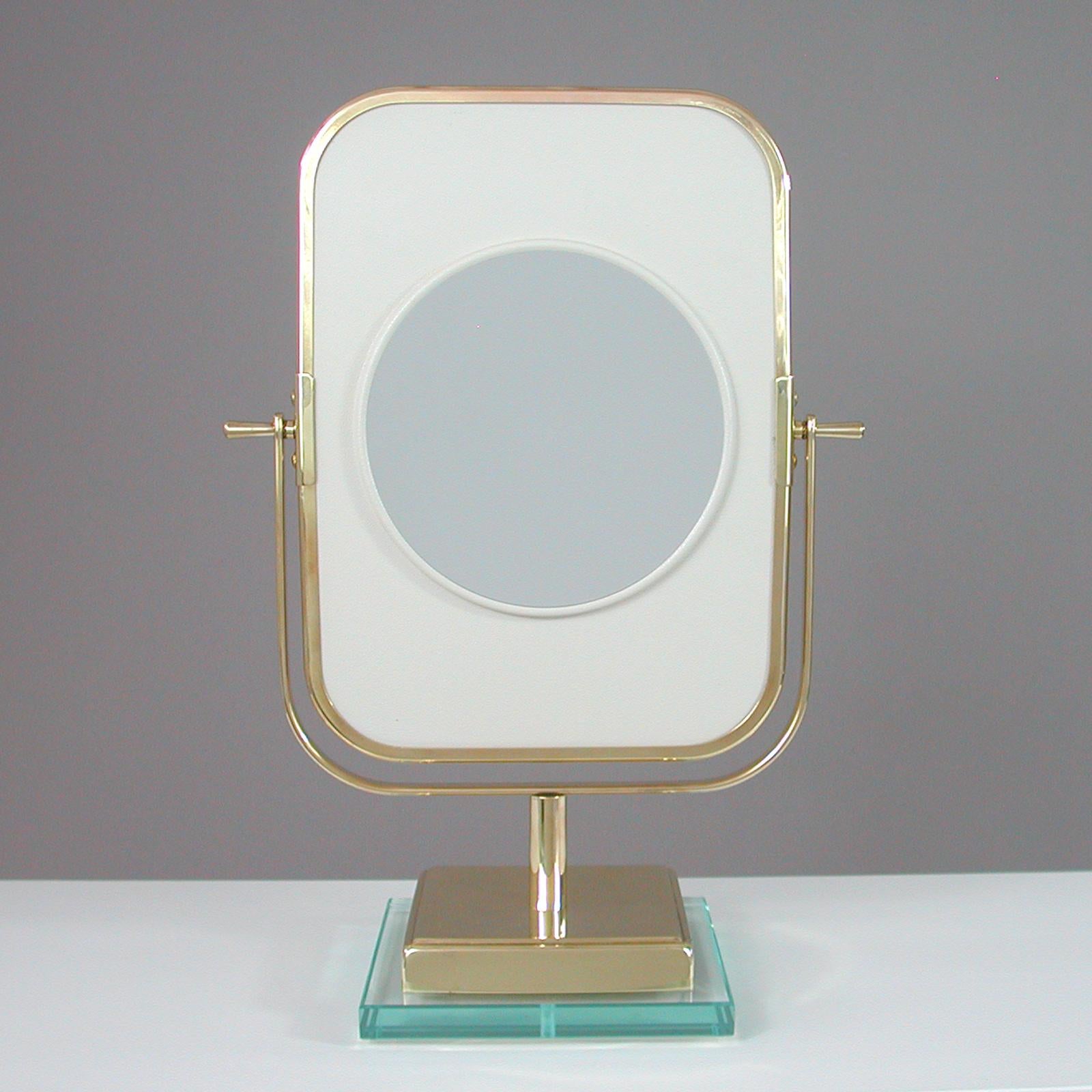 Italian Brass and Glass Double Sided Table Mirror 1950s, Fontana Arte Style 6