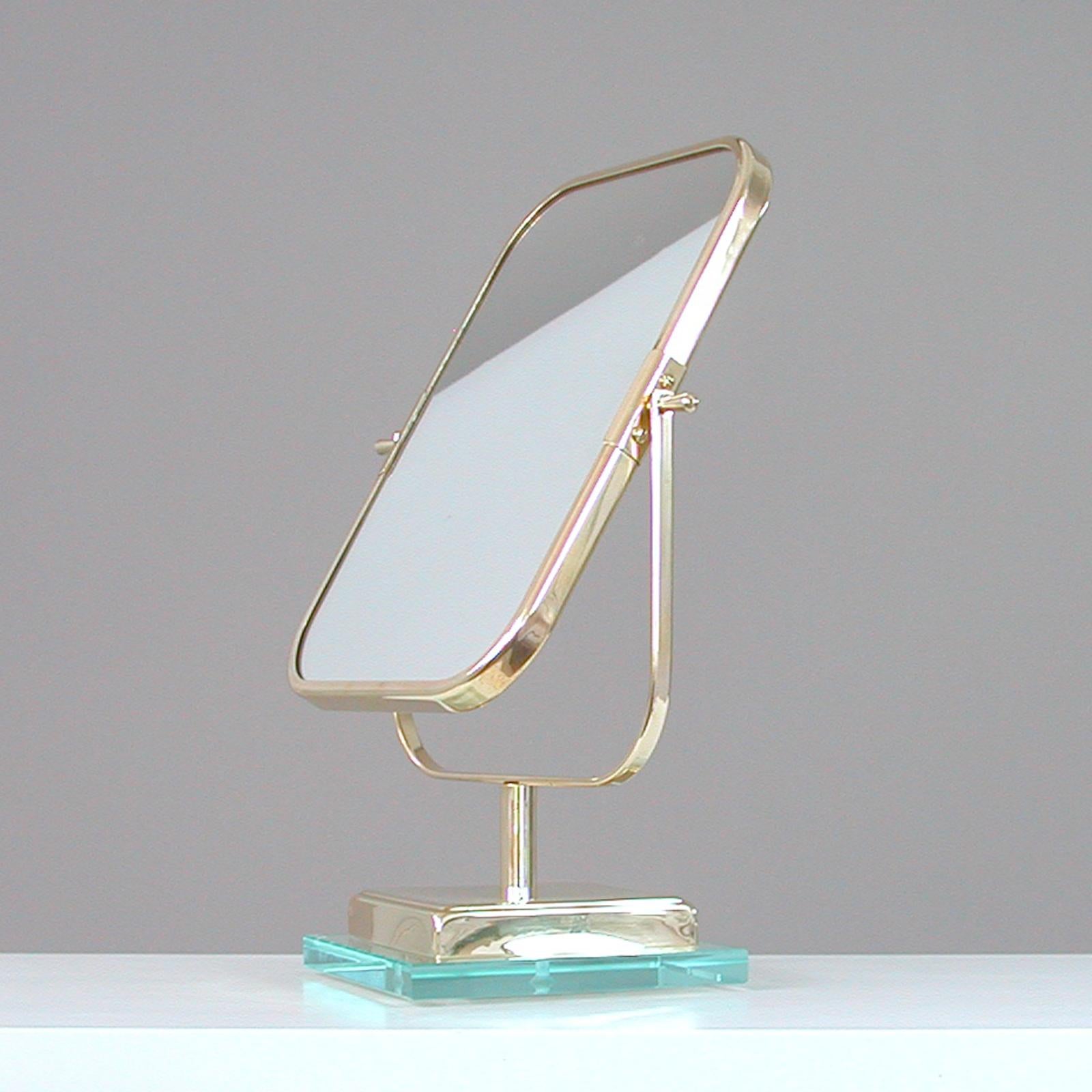Italian Brass and Glass Double Sided Table Mirror 1950s, Fontana Arte Style 8