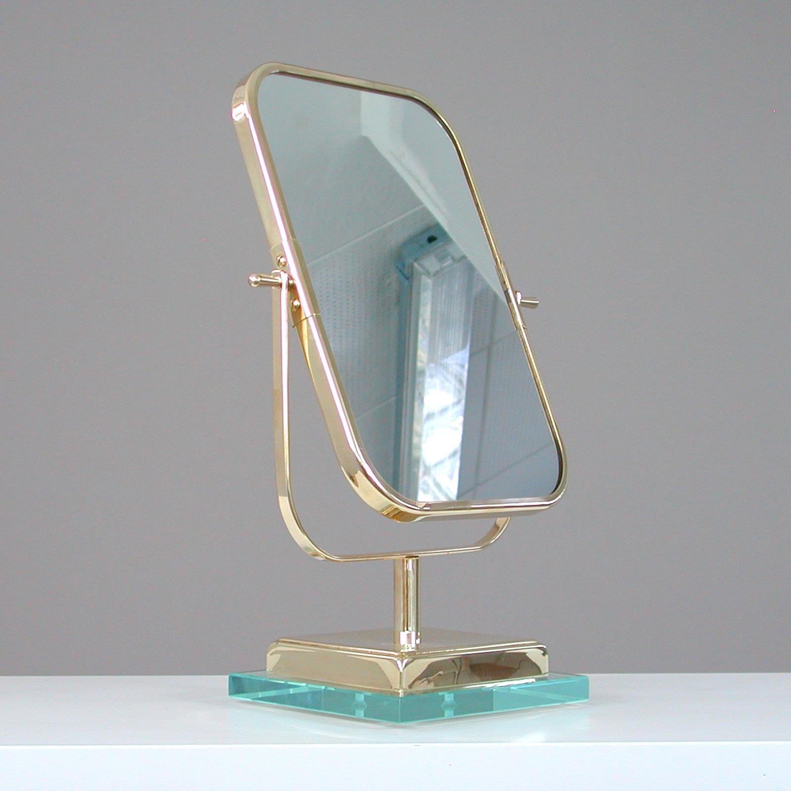 Italian Brass and Glass Double Sided Table Mirror 1950s, Fontana Arte Style 9