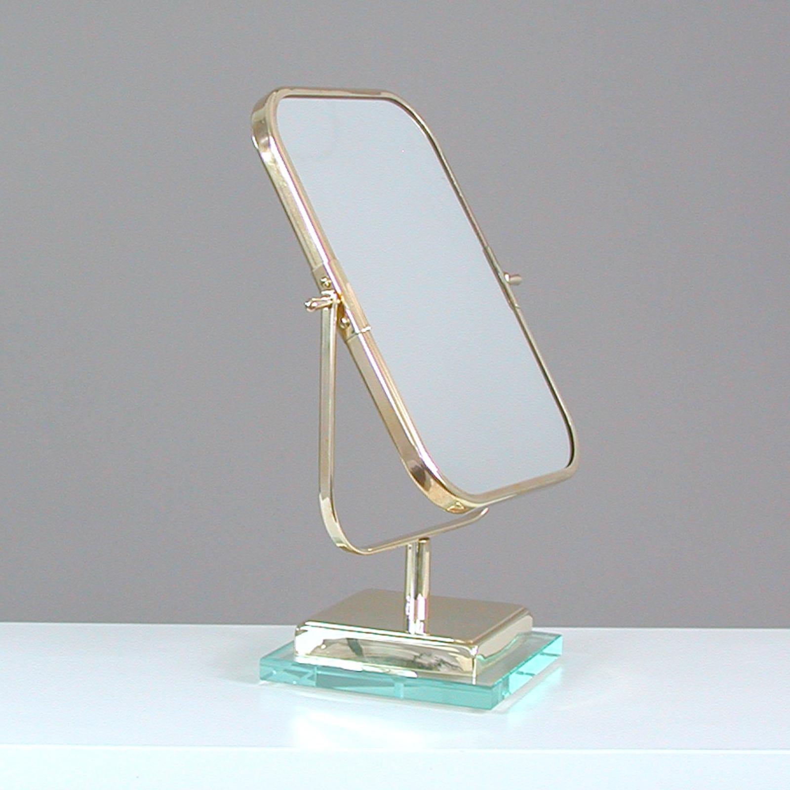 Mid-Century Modern Italian Brass and Glass Double Sided Table Mirror 1950s, Fontana Arte Style