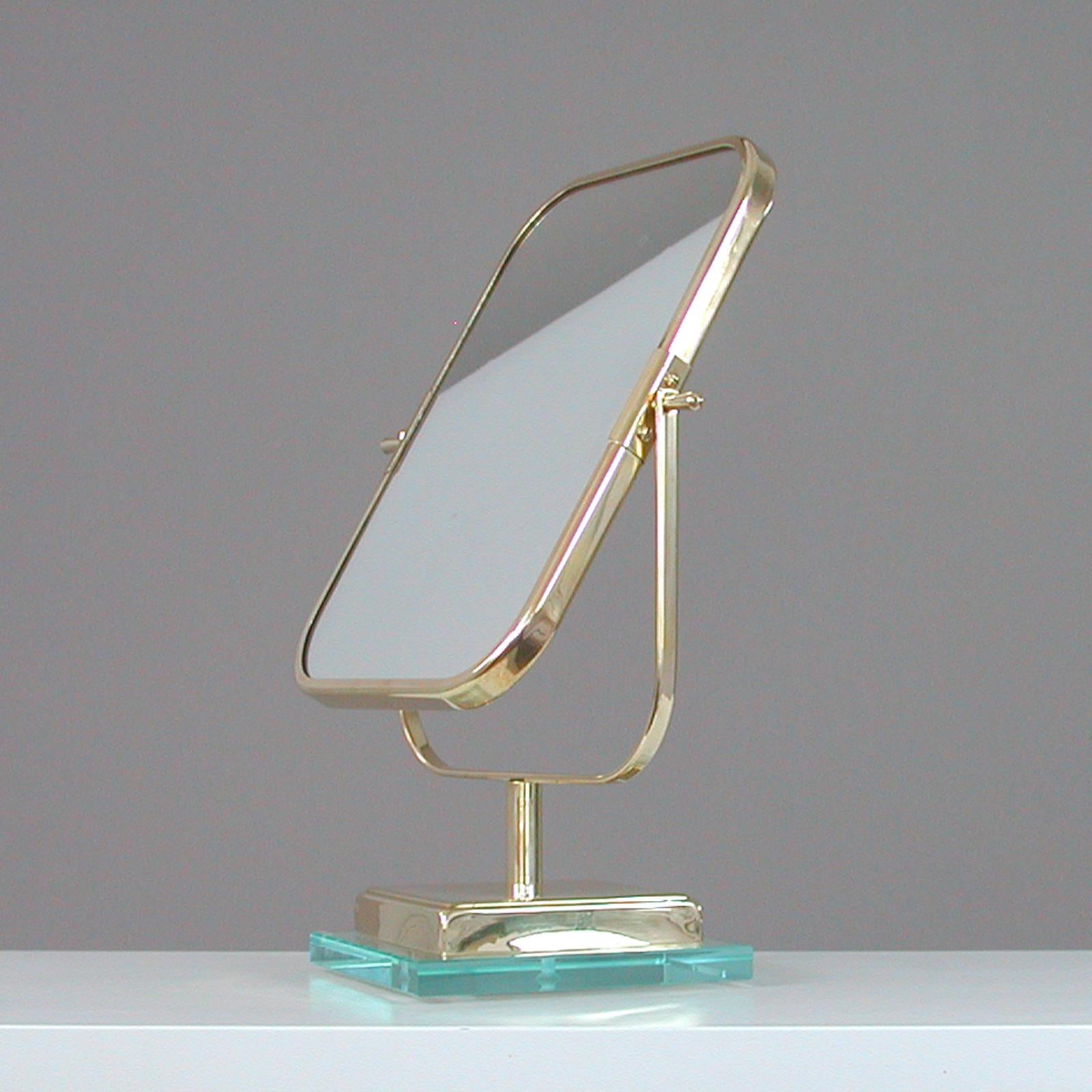 Italian Brass and Glass Double Sided Table Mirror 1950s, Fontana Arte Style 1