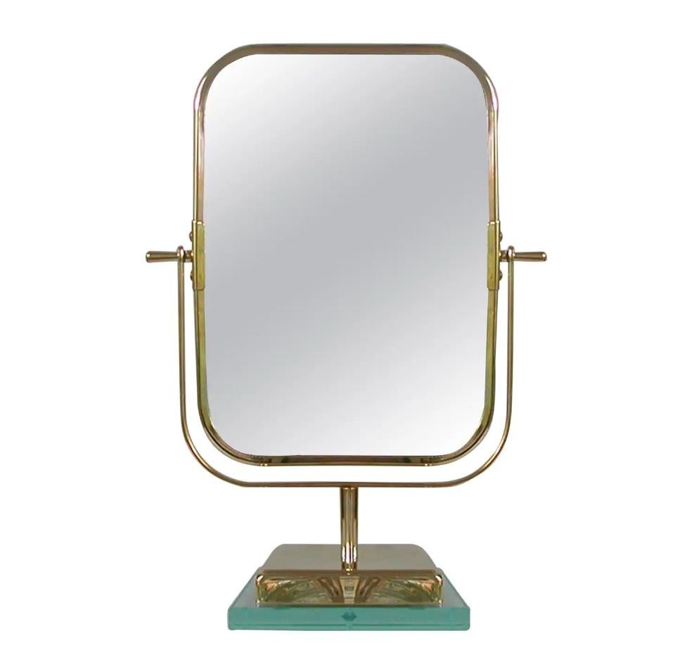 Italian Brass and Glass Double Sided Table Mirror 1950s, Fontana Arte Style 2