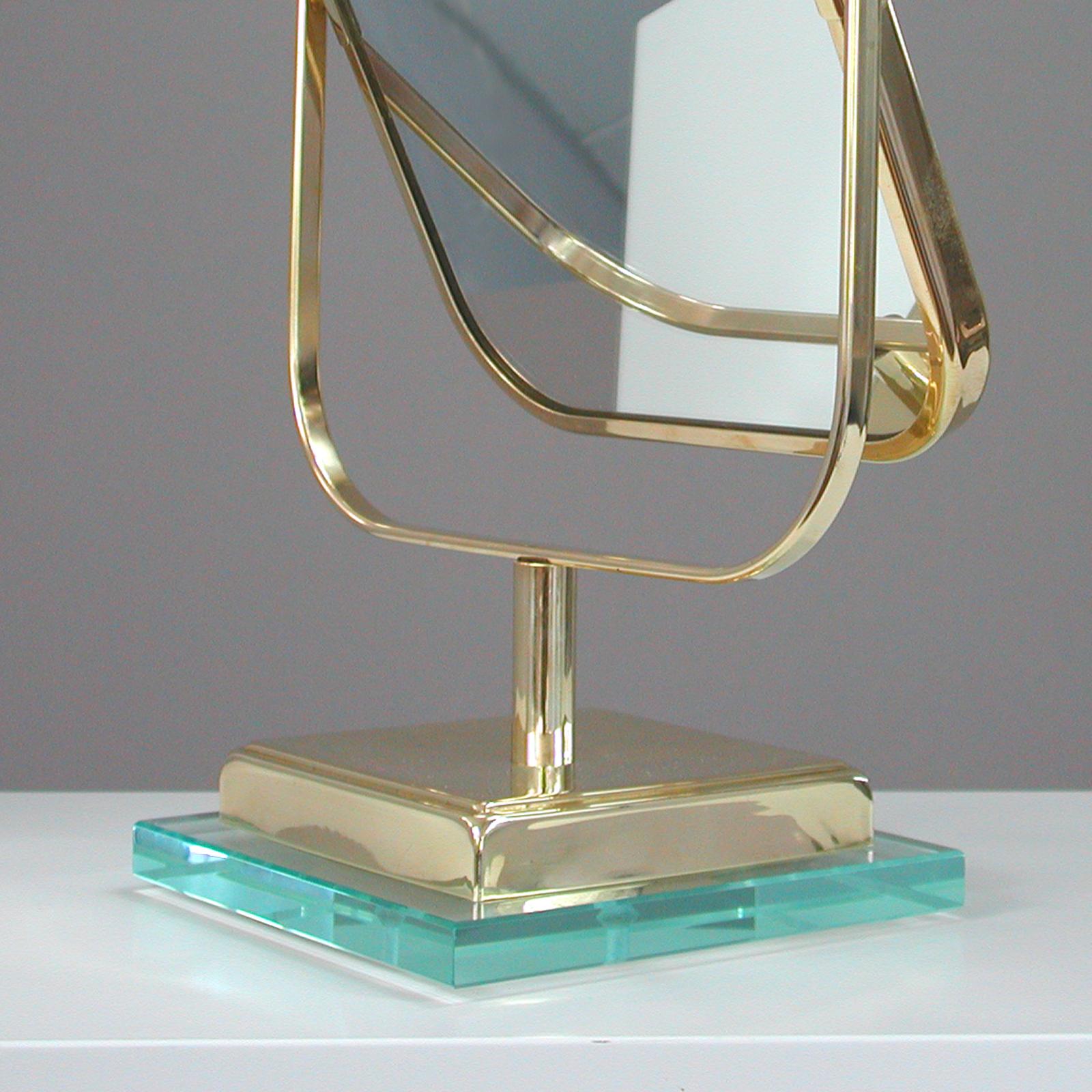 Italian Brass and Glass Double Sided Table Mirror 1950s, Fontana Arte Style 3