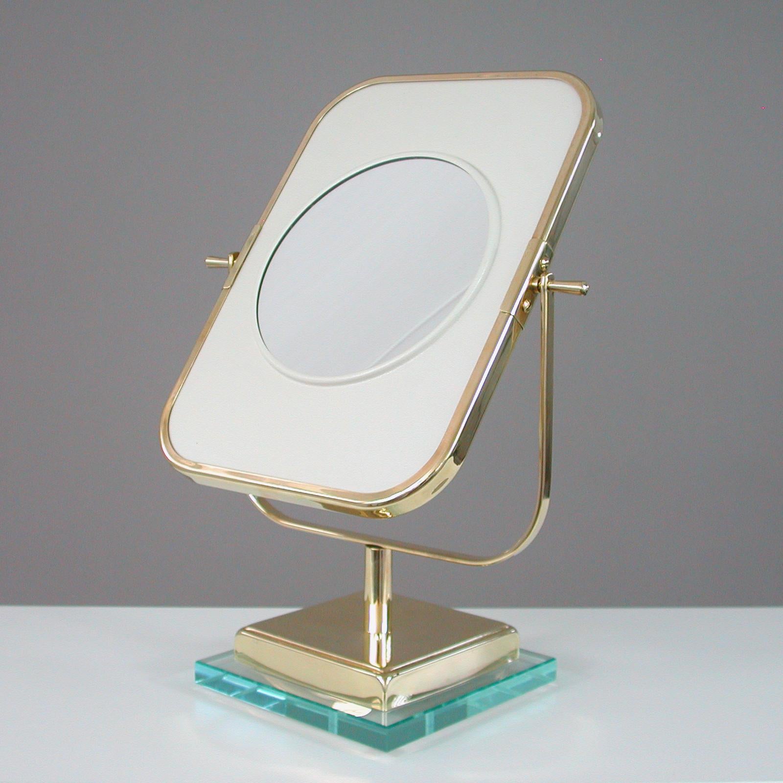 Italian Brass and Glass Double Sided Table Mirror 1950s, Fontana Arte Style 4