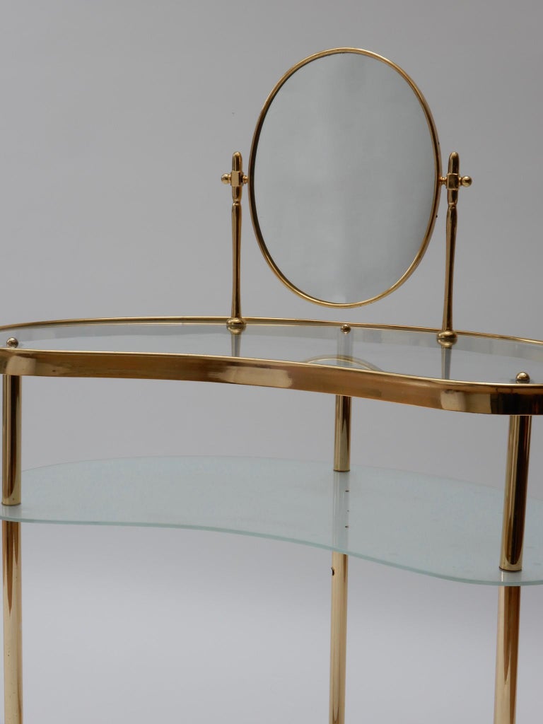 Italian Brass And Glass Dressing Vanity Table 1950s