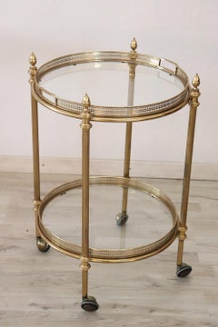 Italian Brass and Glass Drinks Trolley or Bar Cart, 1980s Equipped with Tray