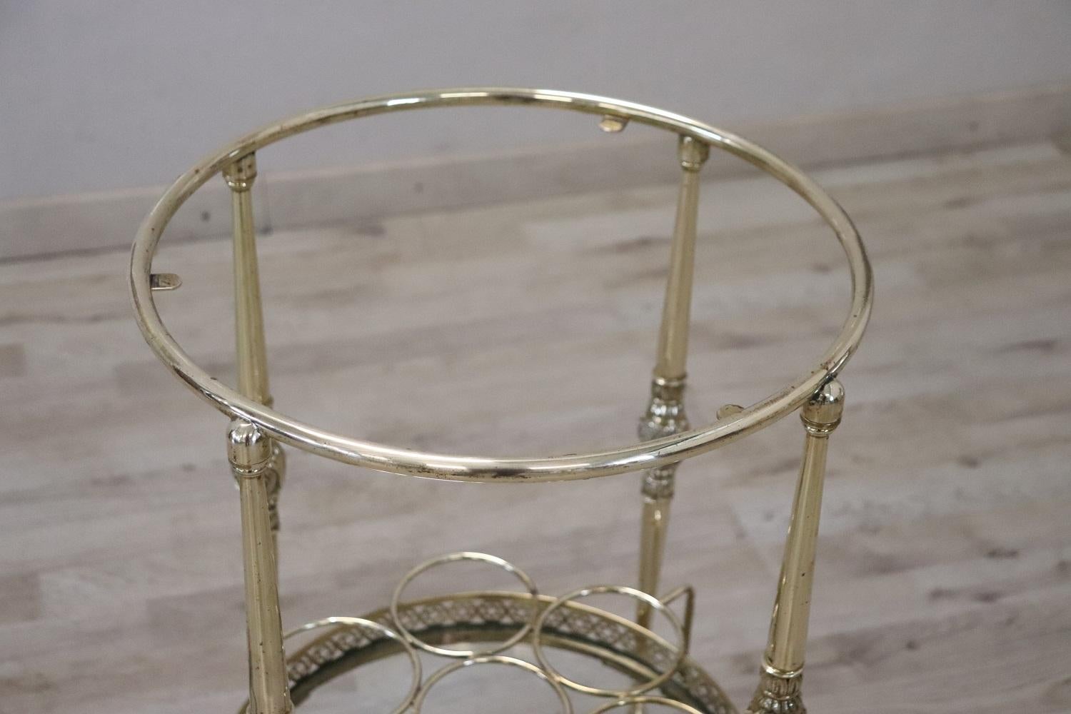 Italian Brass and Glass Drinks Trolley or Bar Cart, 1980s Equipped with Tray 4
