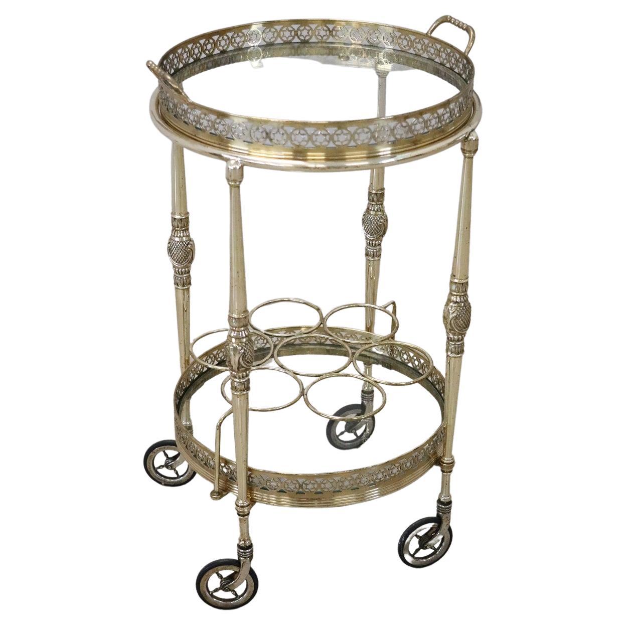 Italian Brass and Glass Drinks Trolley or Bar Cart, 1980s Equipped with Tray For Sale