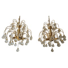 Lustre italien à pendants en laiton et verre, style Hollywood Regency, vers 1970