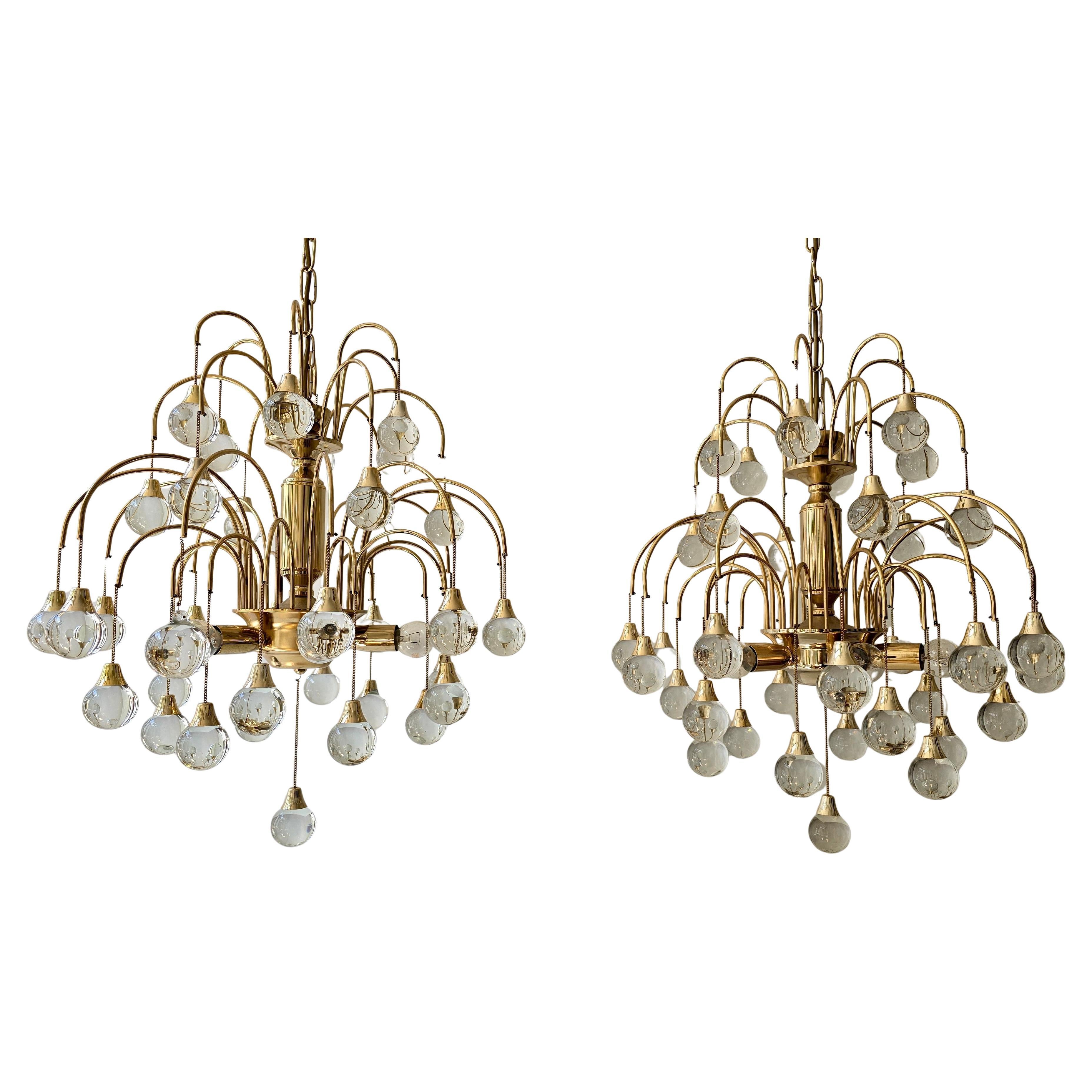Mid-Century Modern Italian Brass and Glass Drop Chandelier, Hollywood Regency Style – circa 1970 For Sale