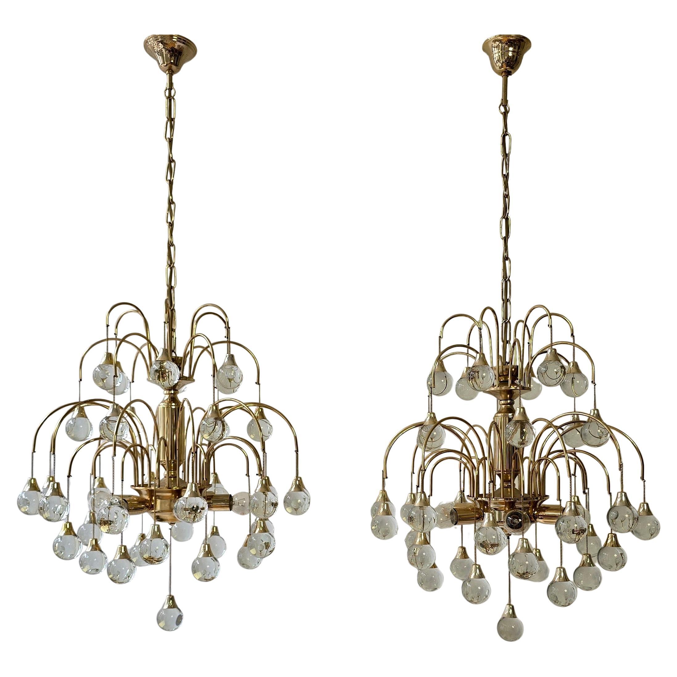 Italian Brass and Glass Drop Chandelier, Hollywood Regency Style – circa 1970 For Sale