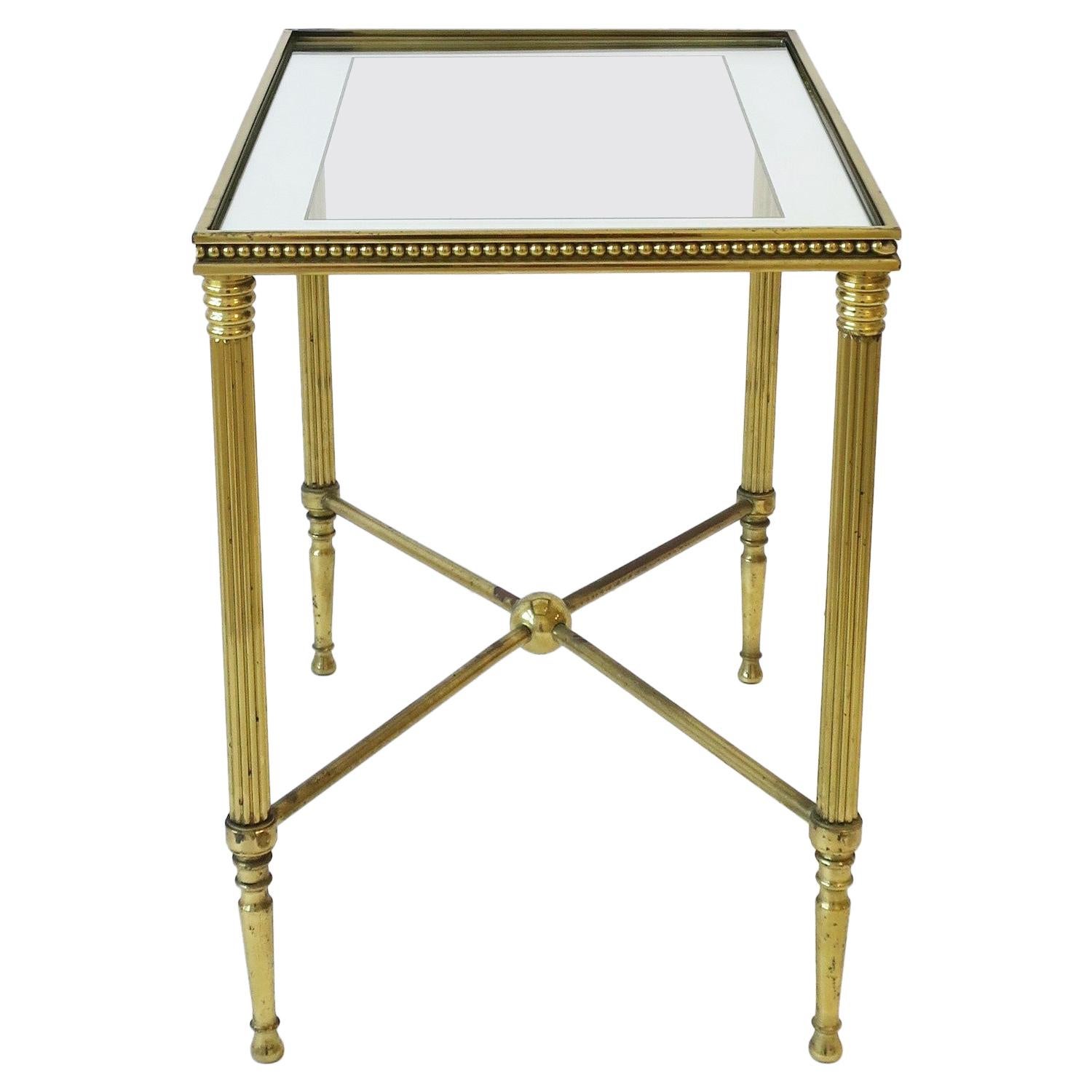 Italian Brass and Glass End or Side Table in the Style of Jansen