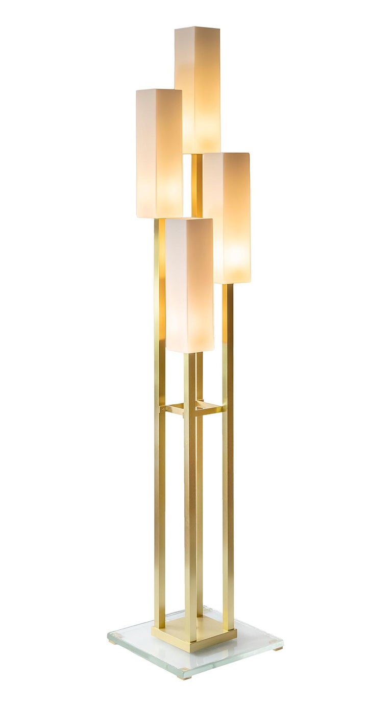 Italian Brass and Glass Floor Lamp For Sale at 1stDibs