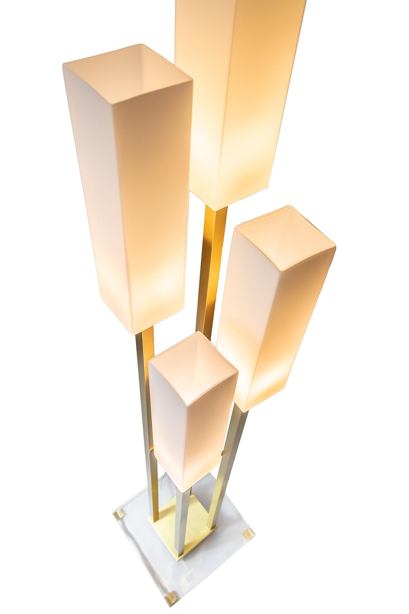 Murano Glass Italian Brass and Glass Floor Lamp For Sale
