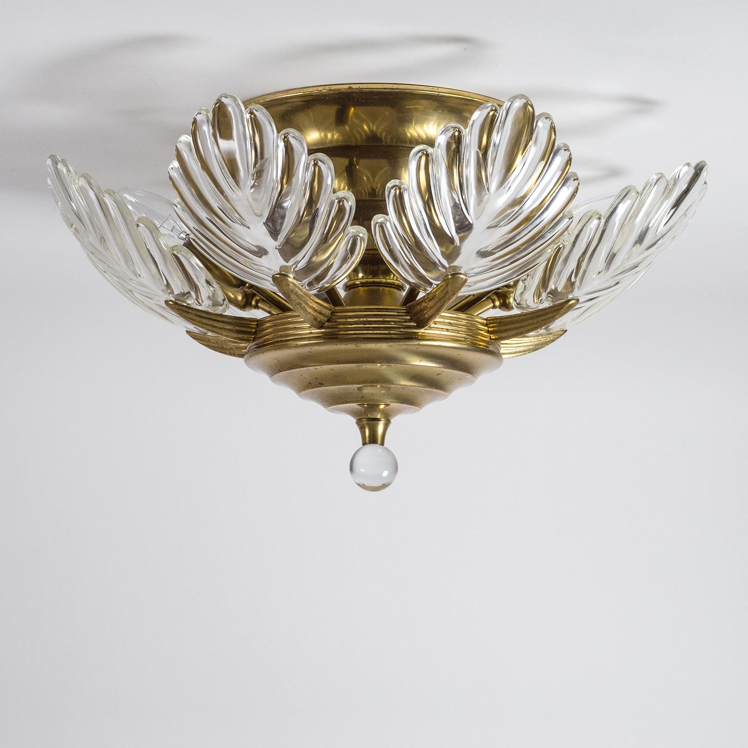 Italian Brass and Glass Flushmount, circa 1980 5