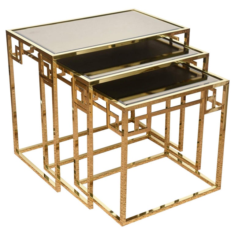 Italian Brass and Glass Greek Key Nesting Tables Vintage For Sale at ...