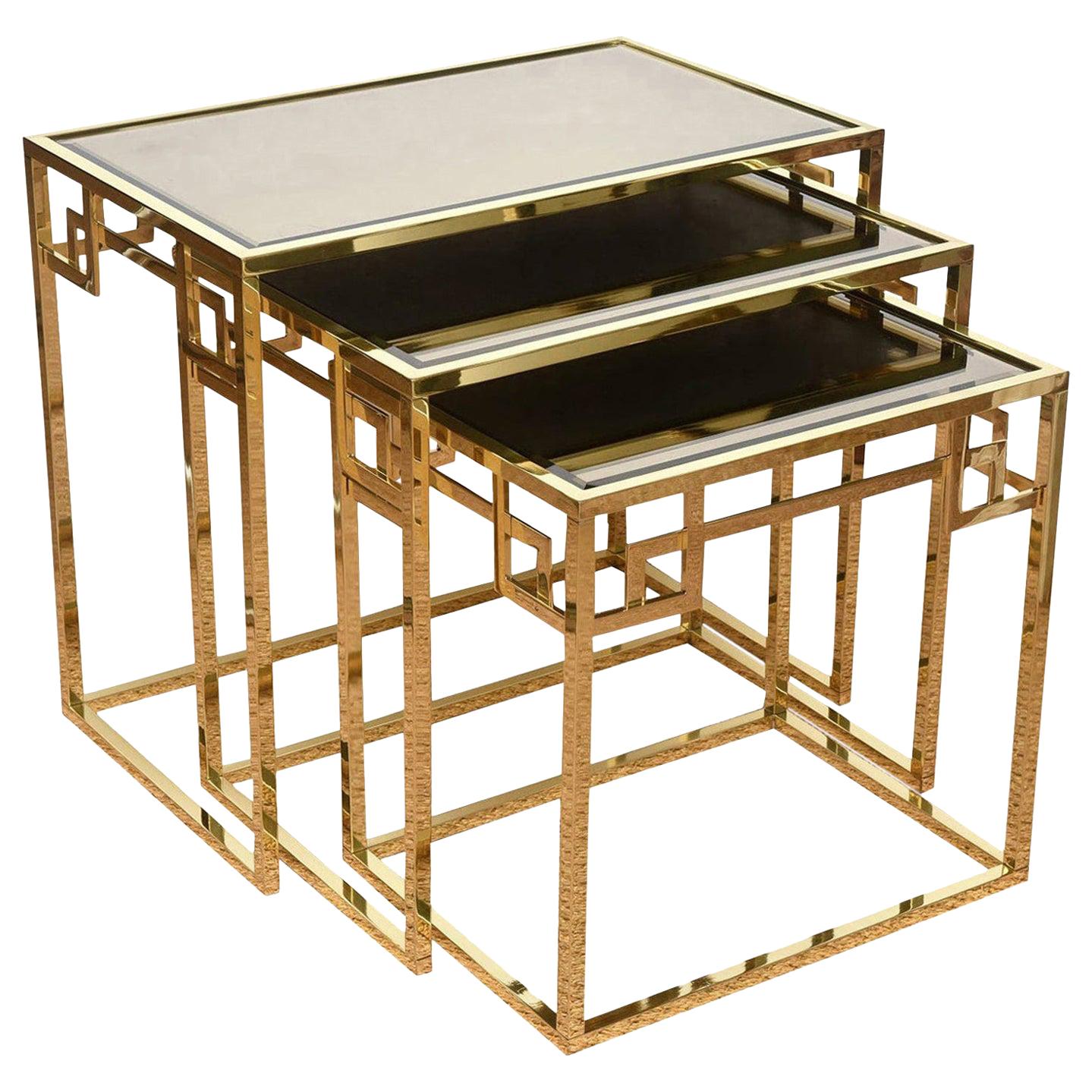 Italian Brass and Glass Nesting or End Tables For Sale at 1stDibs