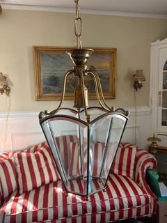 Italian Brass and Glass Hexagonal Hall Lantern, 20th Century