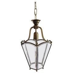 Italian Brass and Glass Hexagonal Hall Lantern, 20th Century
