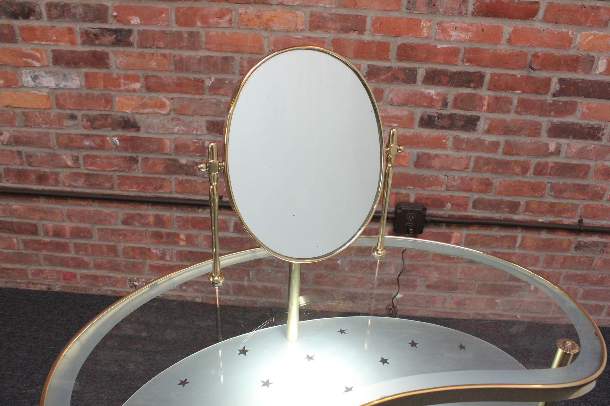 Italian Brass and Glass Kidney Form Illuminated Vanity Console by Luigi Brusotti For Sale 3