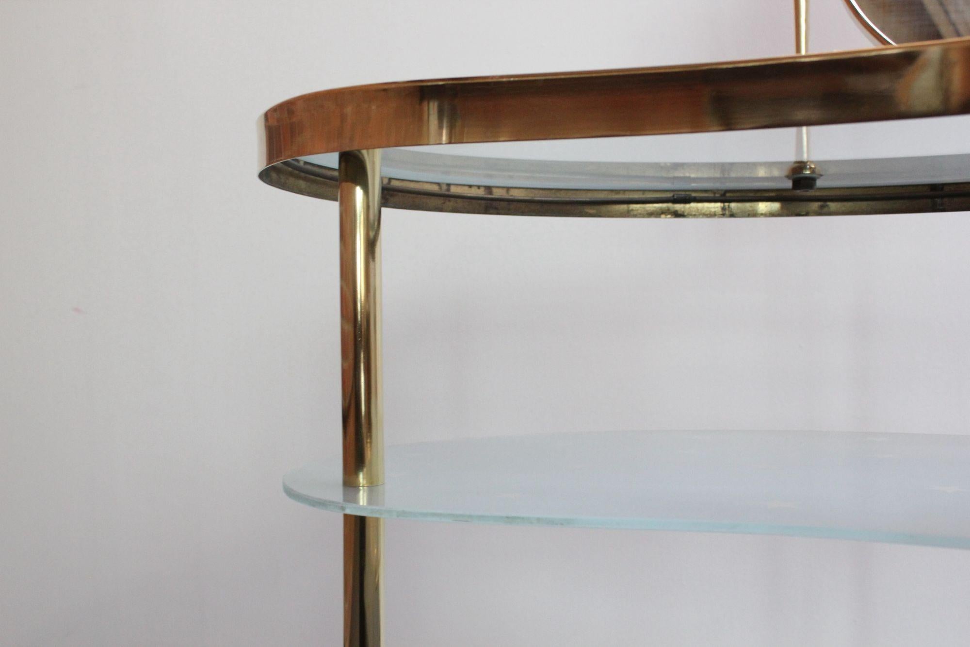 Italian Brass and Glass Kidney Form Illuminated Vanity Console by Luigi Brusotti For Sale 6