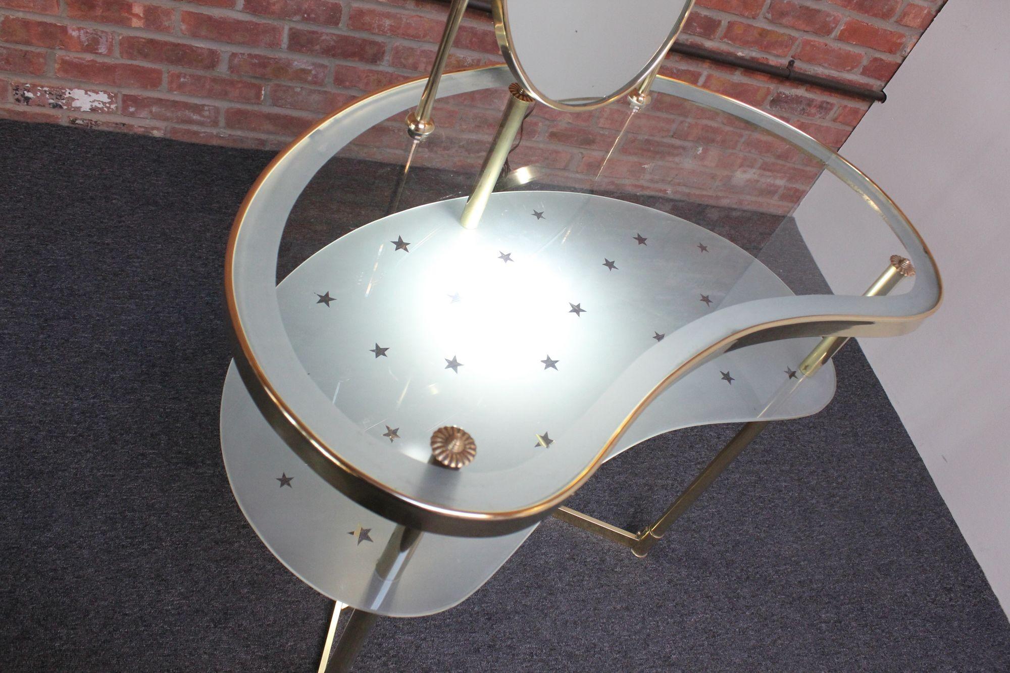 Italian Brass and Glass Kidney Form Illuminated Vanity Console by Luigi Brusotti For Sale 2