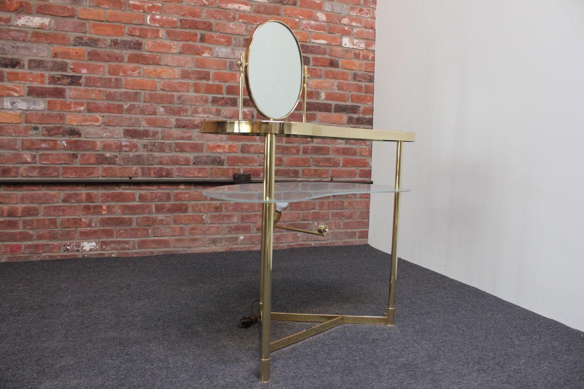 Italian Brass and Glass Kidney Form Illuminated Vanity Console by Luigi Brusotti For Sale 12
