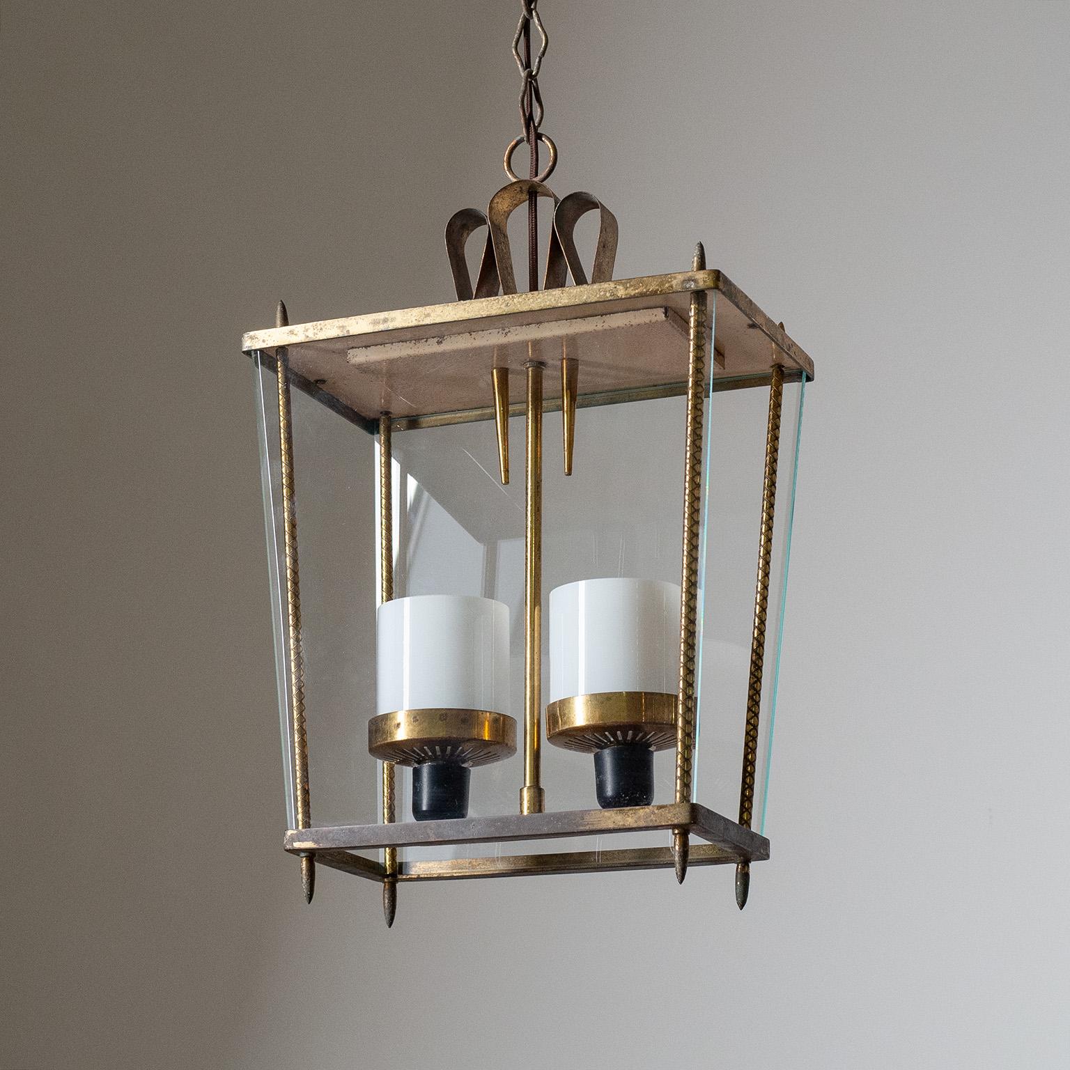 Italian Brass and Glass Lantern, 1940s In Good Condition In Vienna, AT