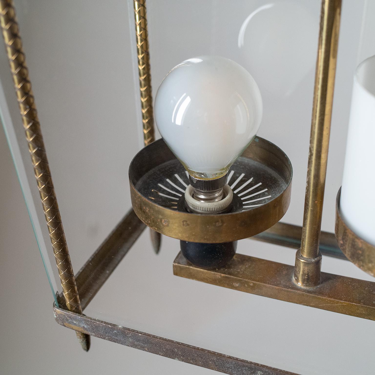 Italian Brass and Glass Lantern, 1940s 1