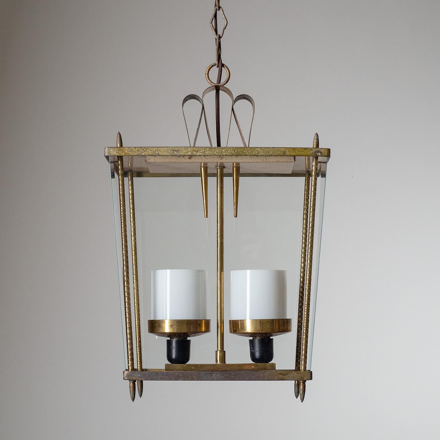 Italian Brass and Glass Lantern, 1940s 3