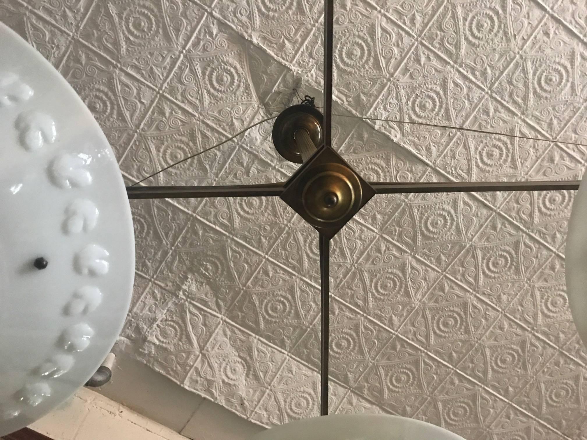 Italian Brass and Glass Light Fixture In Good Condition For Sale In New York, NY